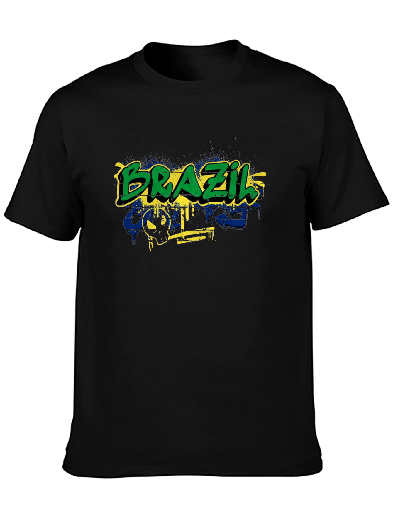 Brazil Flag Graffiti Graphic T-Shirt - Black