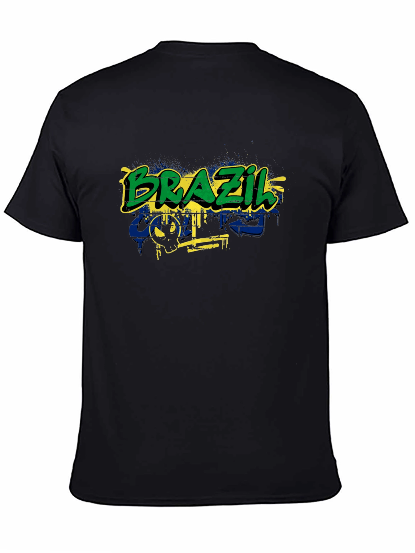 Brazil Flag Graffiti Graphic T-Shirt - Black