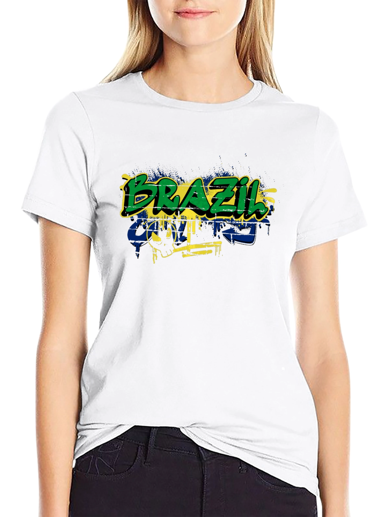 Brazil Flag Graffiti Graphic T-Shirt - Black