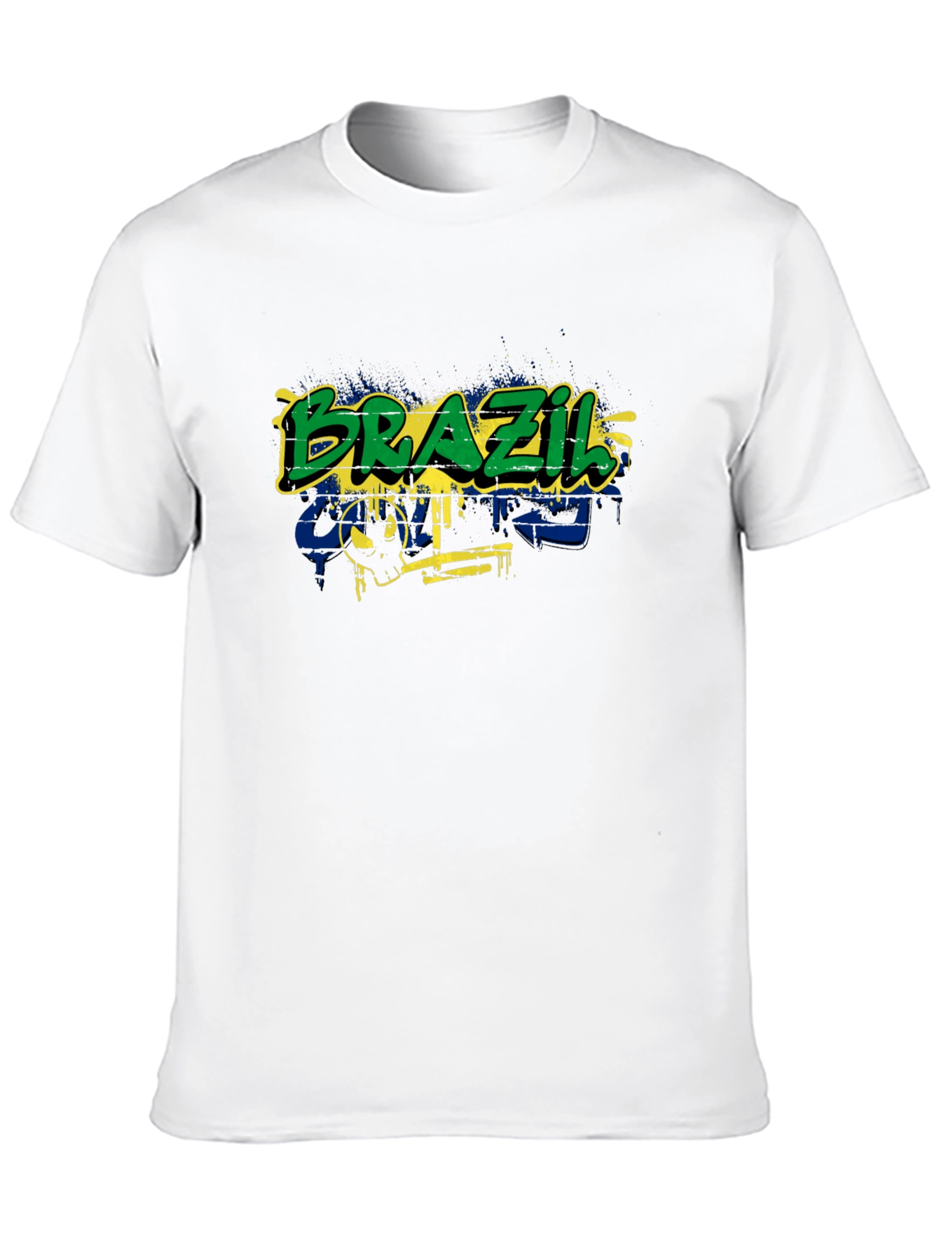 Brazil Flag Graffiti Graphic T-Shirt - Black