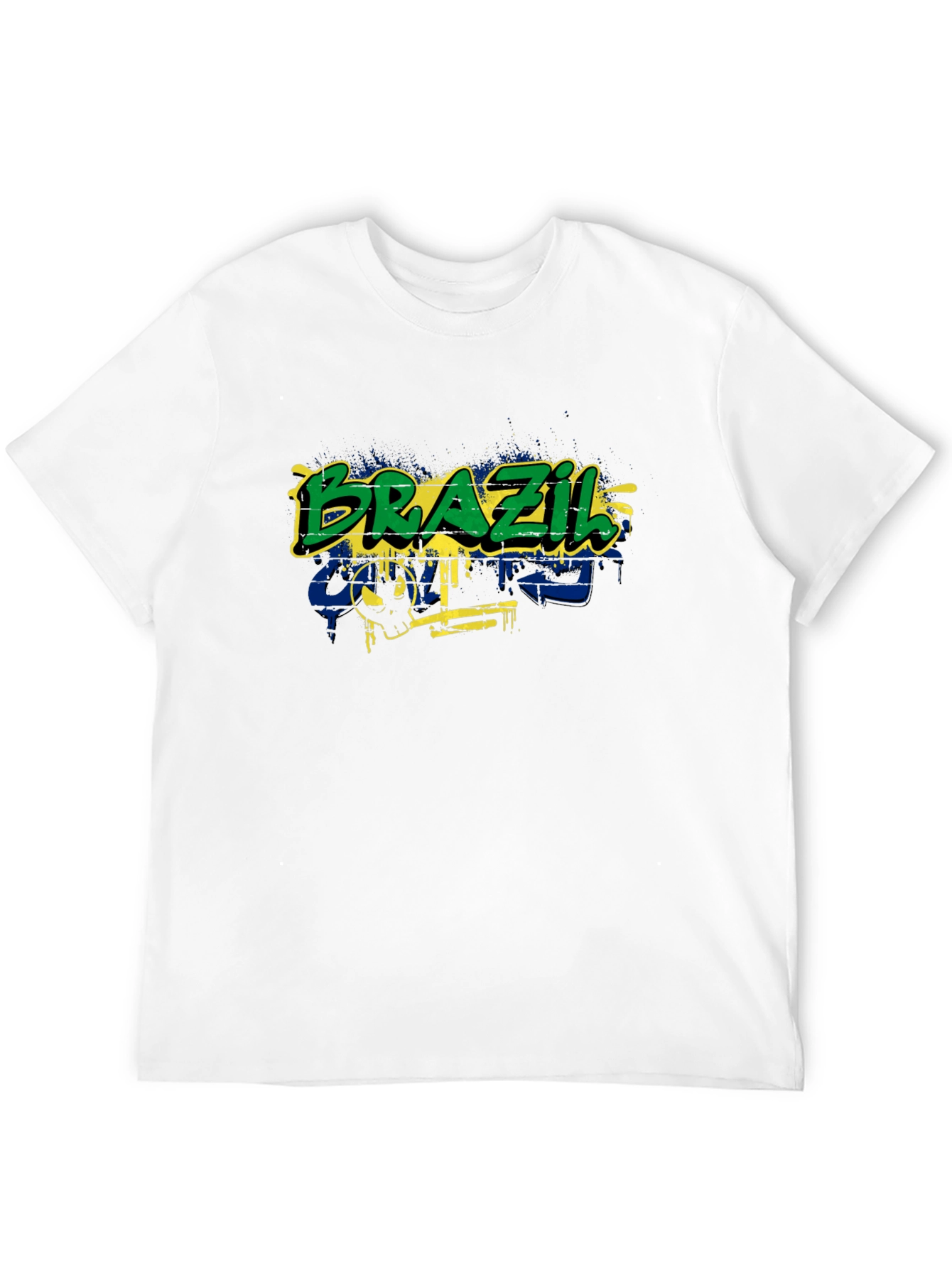 Brazil Flag Graffiti Graphic T-Shirt - Black