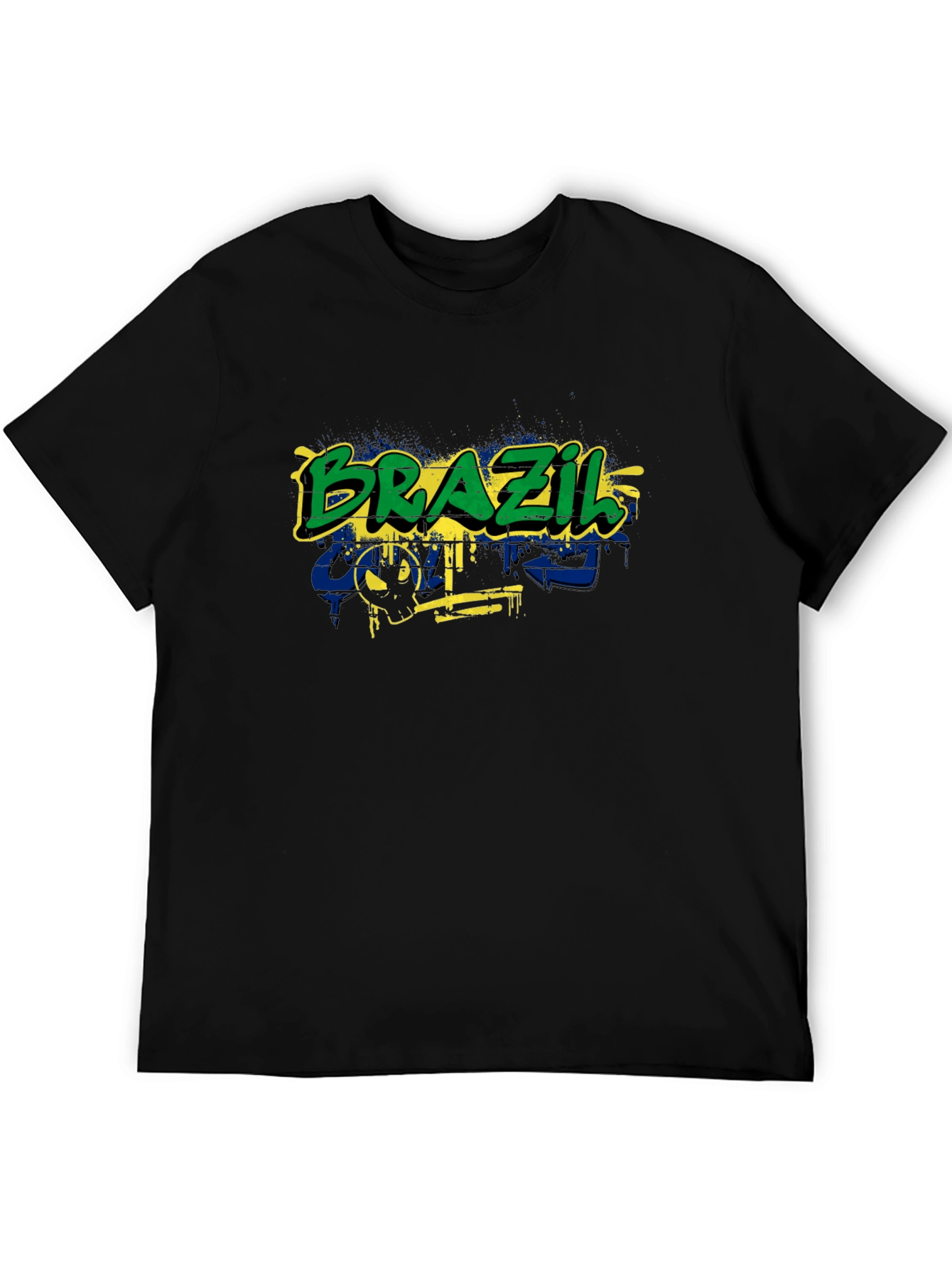 Brazil Flag Graffiti Graphic T-Shirt - Black
