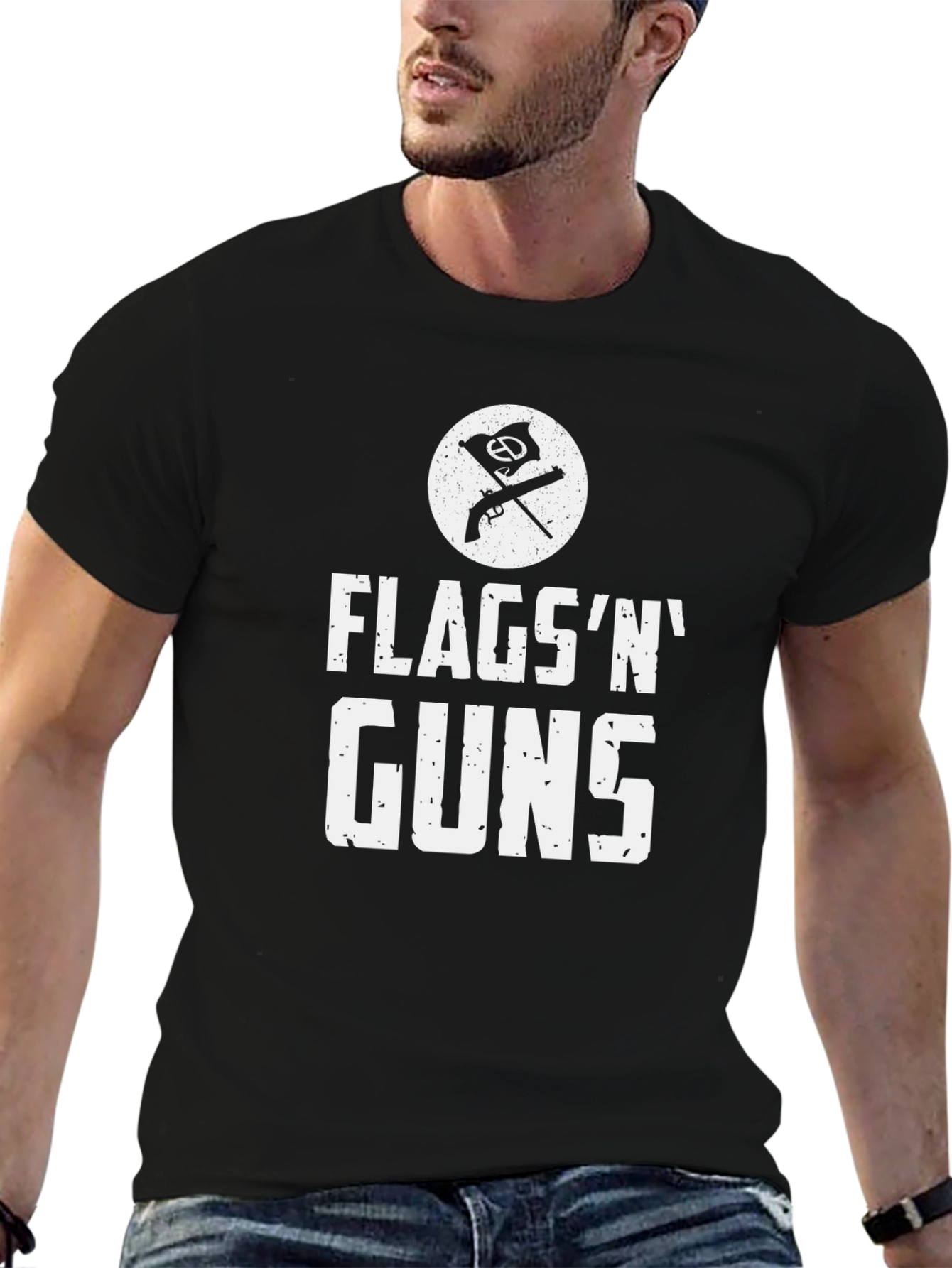 Flags N Guns Graphic Tee - Black Cotton T-Shirt