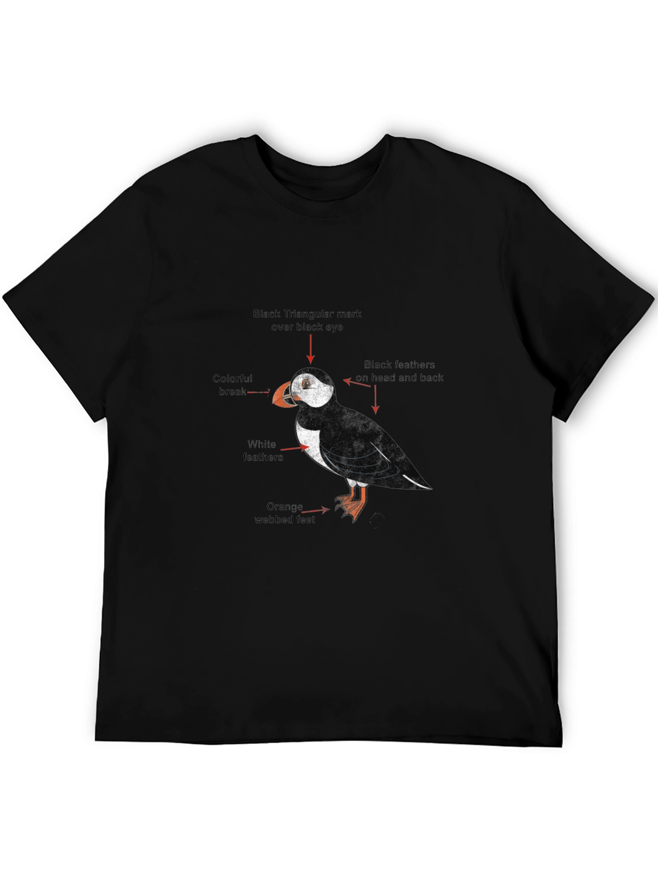 Puffin Bird Graphic Print Black T-Shirt