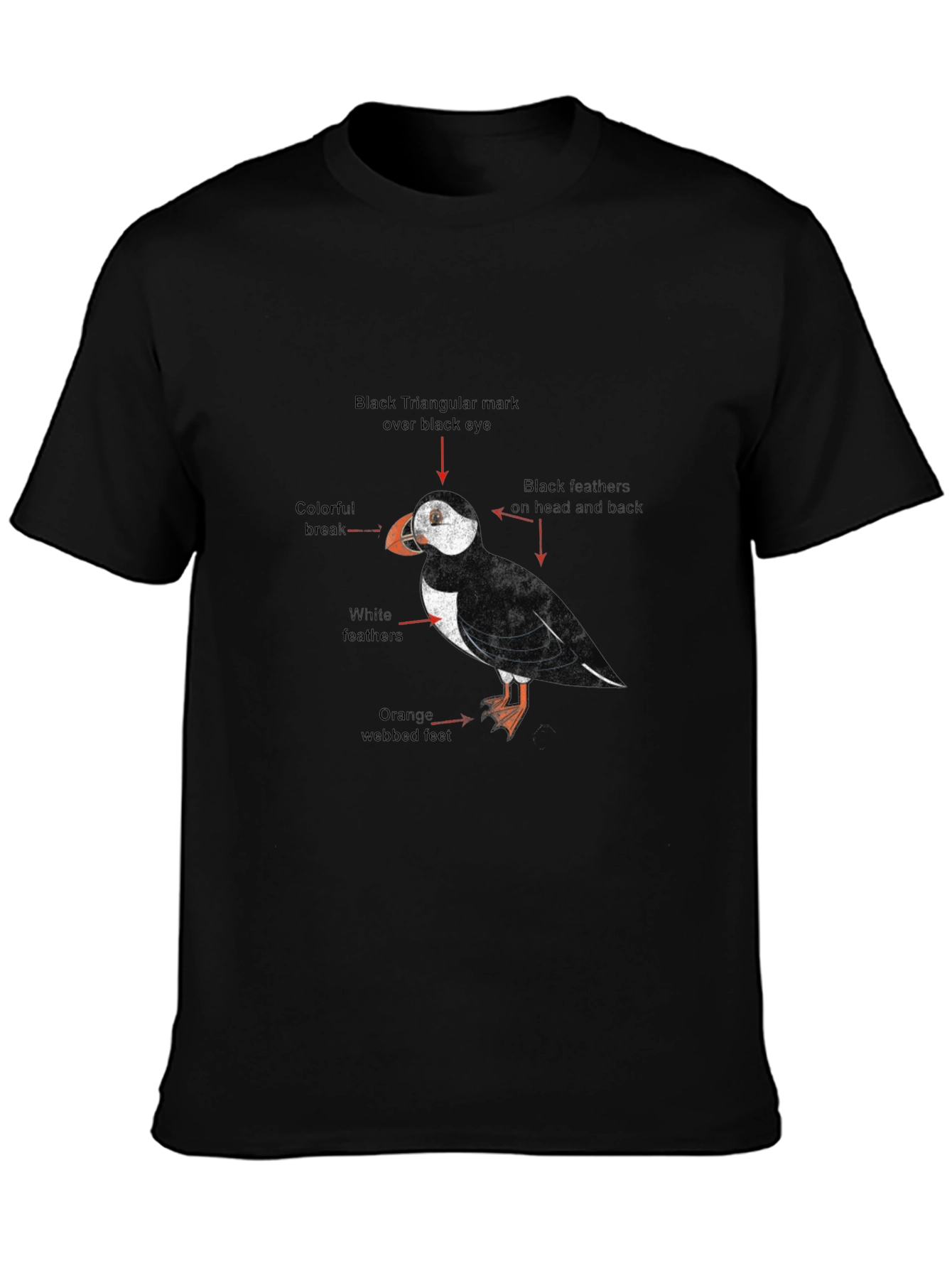 Puffin Bird Graphic Print Black T-Shirt