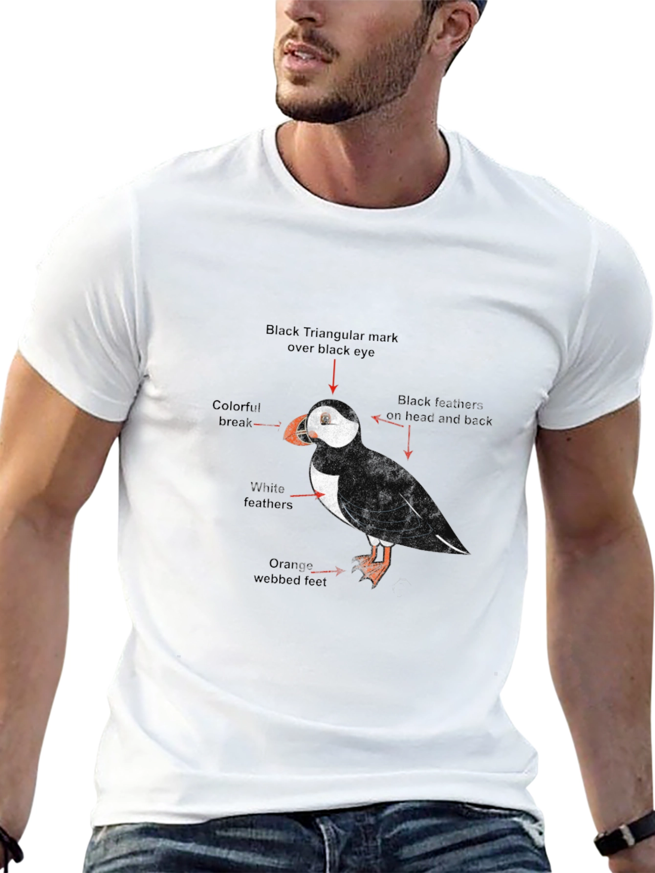 Puffin Bird Graphic Print Black T-Shirt