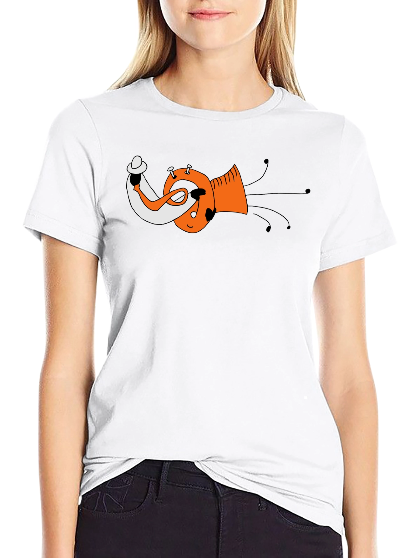 Funky Trumpet Cartoon Graphic Black T-Shirt
