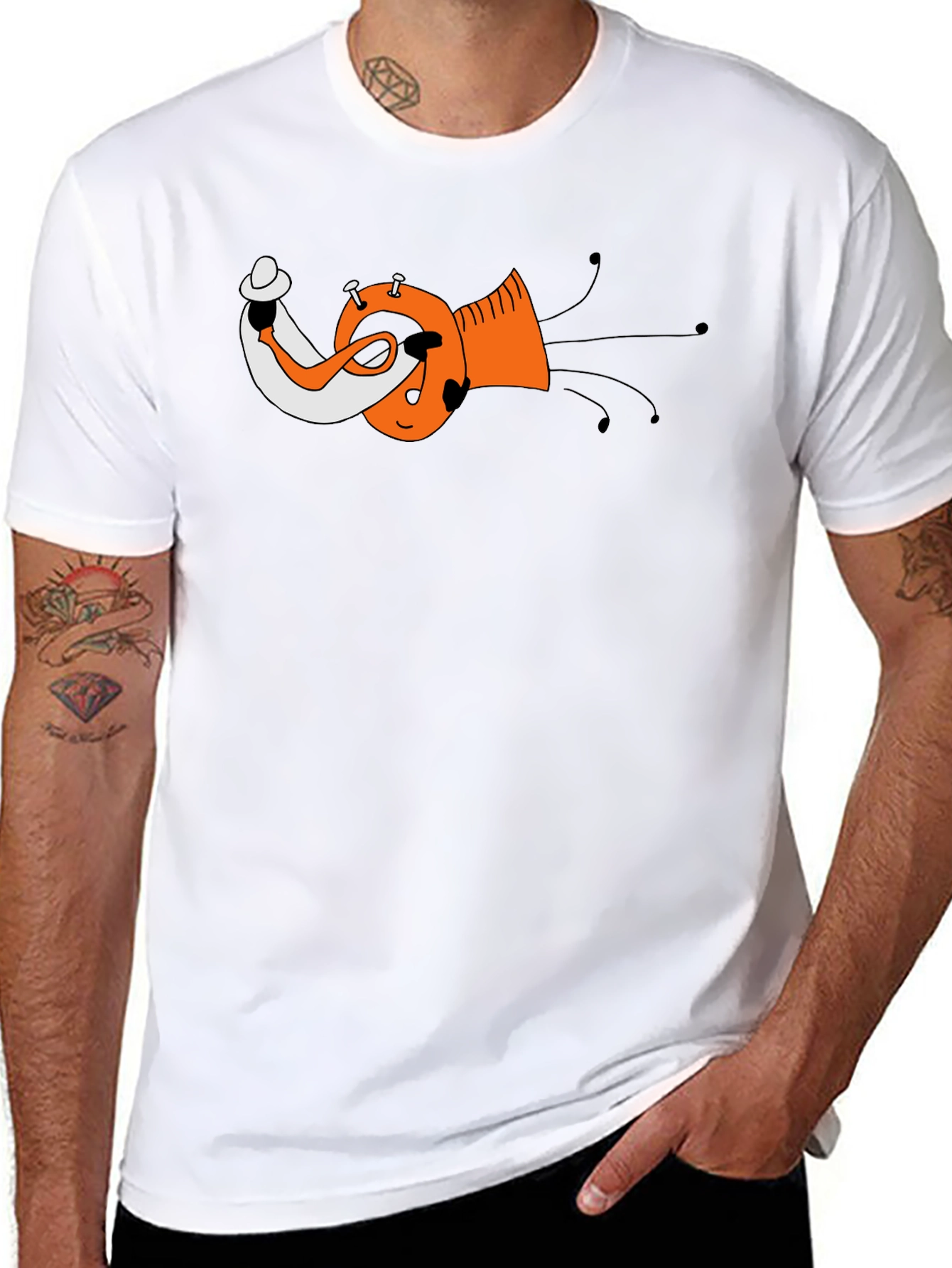 Funky Trumpet Cartoon Graphic Black T-Shirt
