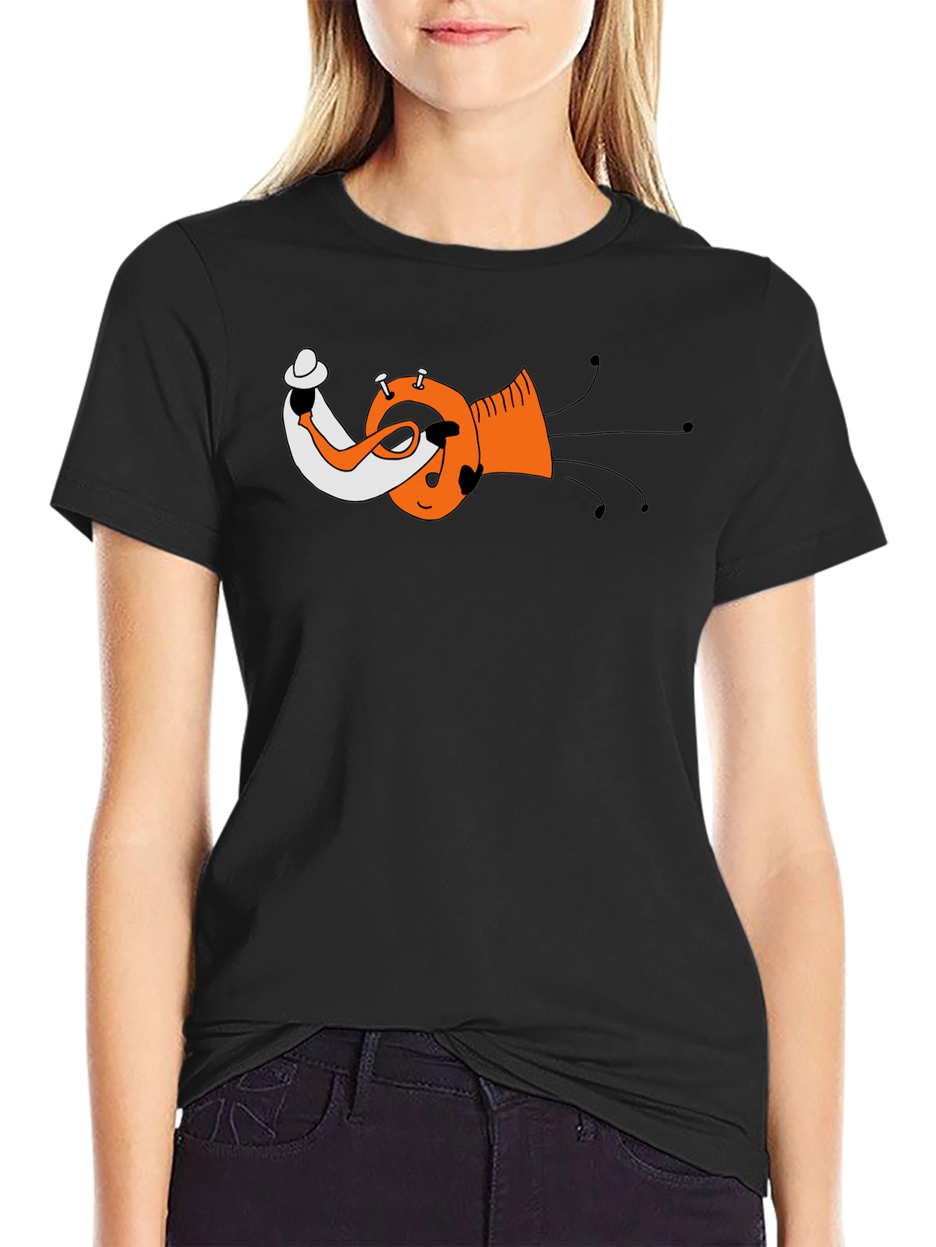 Funky Trumpet Cartoon Graphic Black T-Shirt