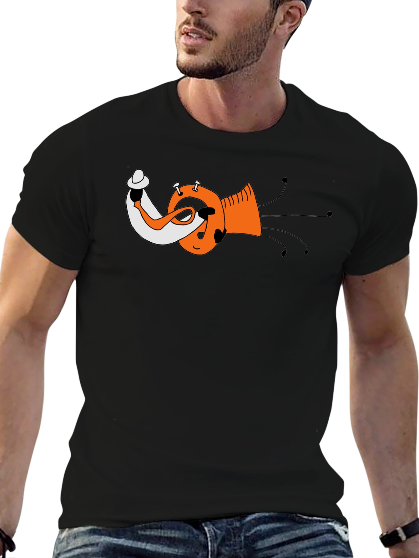 Funky Trumpet Cartoon Graphic Black T-Shirt