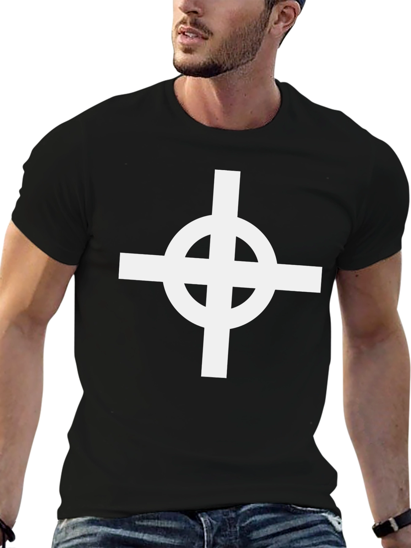 Celtic Cross Graphic Tee - Black Cotton Blend Shirt