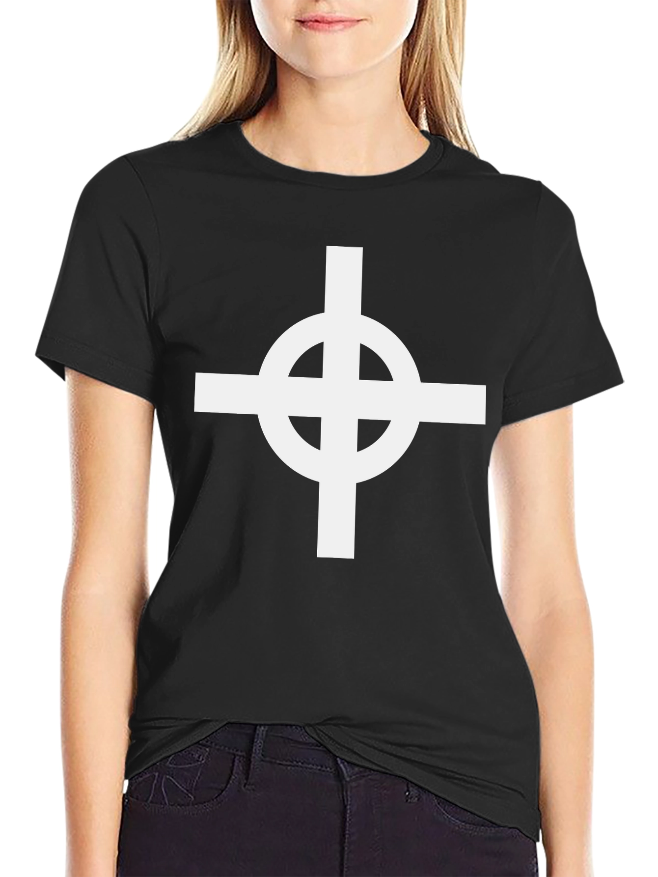 Celtic Cross Graphic Tee - Black Cotton Blend Shirt