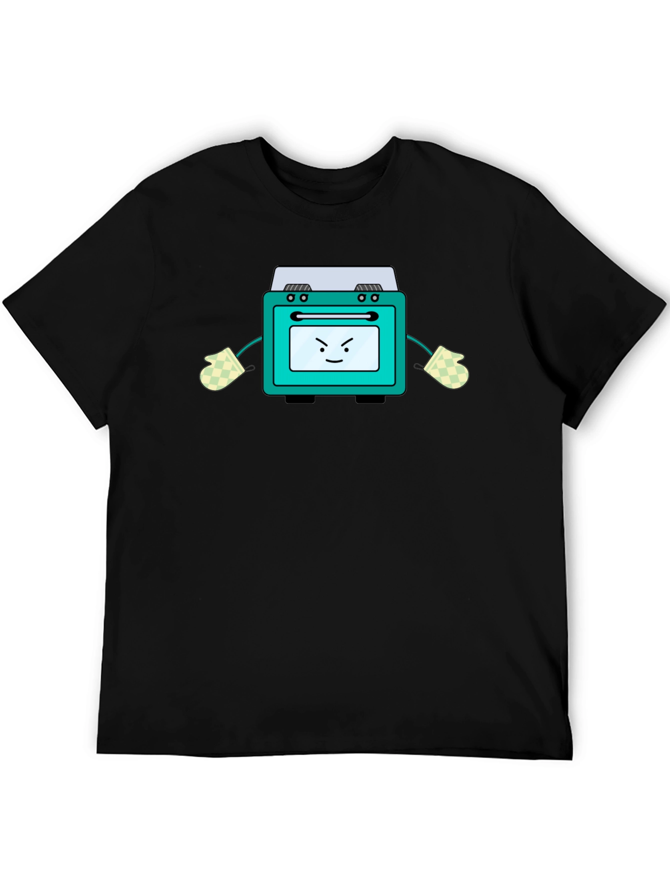 Funny Oven Cartoon Graphic Tee - Black