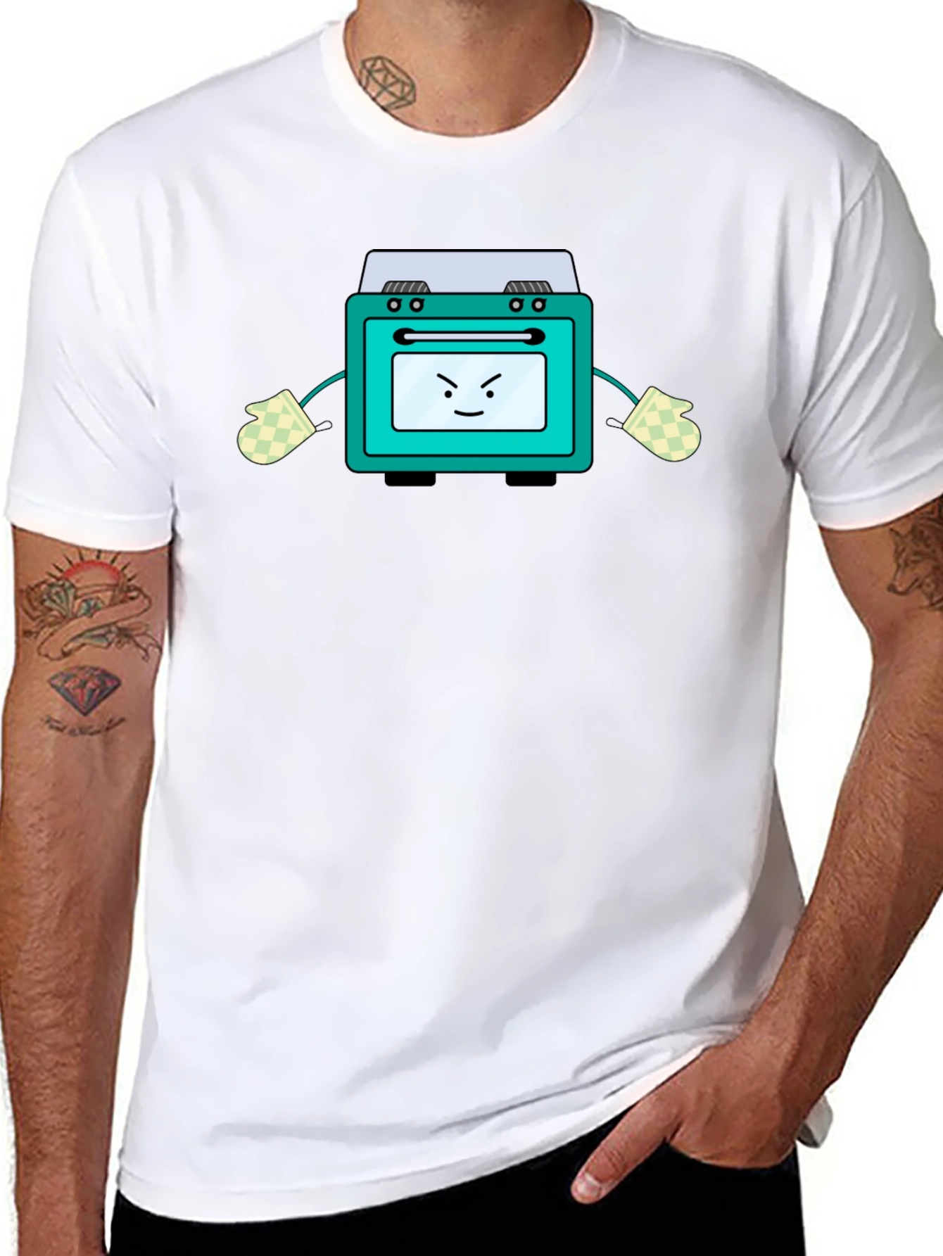 Funny Oven Cartoon Graphic Tee - Black