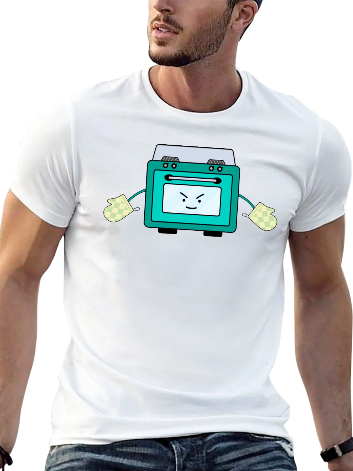 Funny Oven Cartoon Graphic Tee - Black