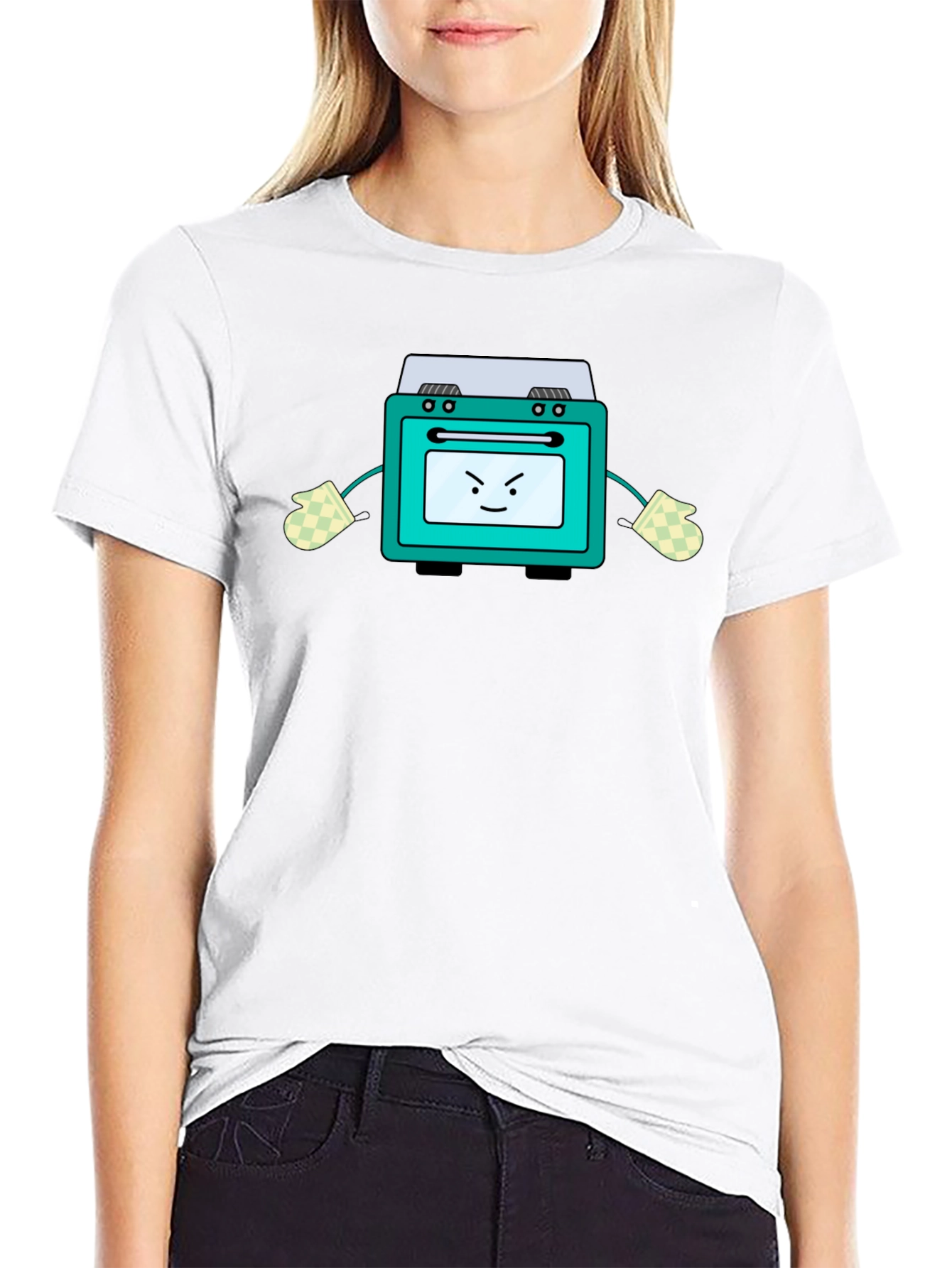 Funny Oven Cartoon Graphic Tee - Black