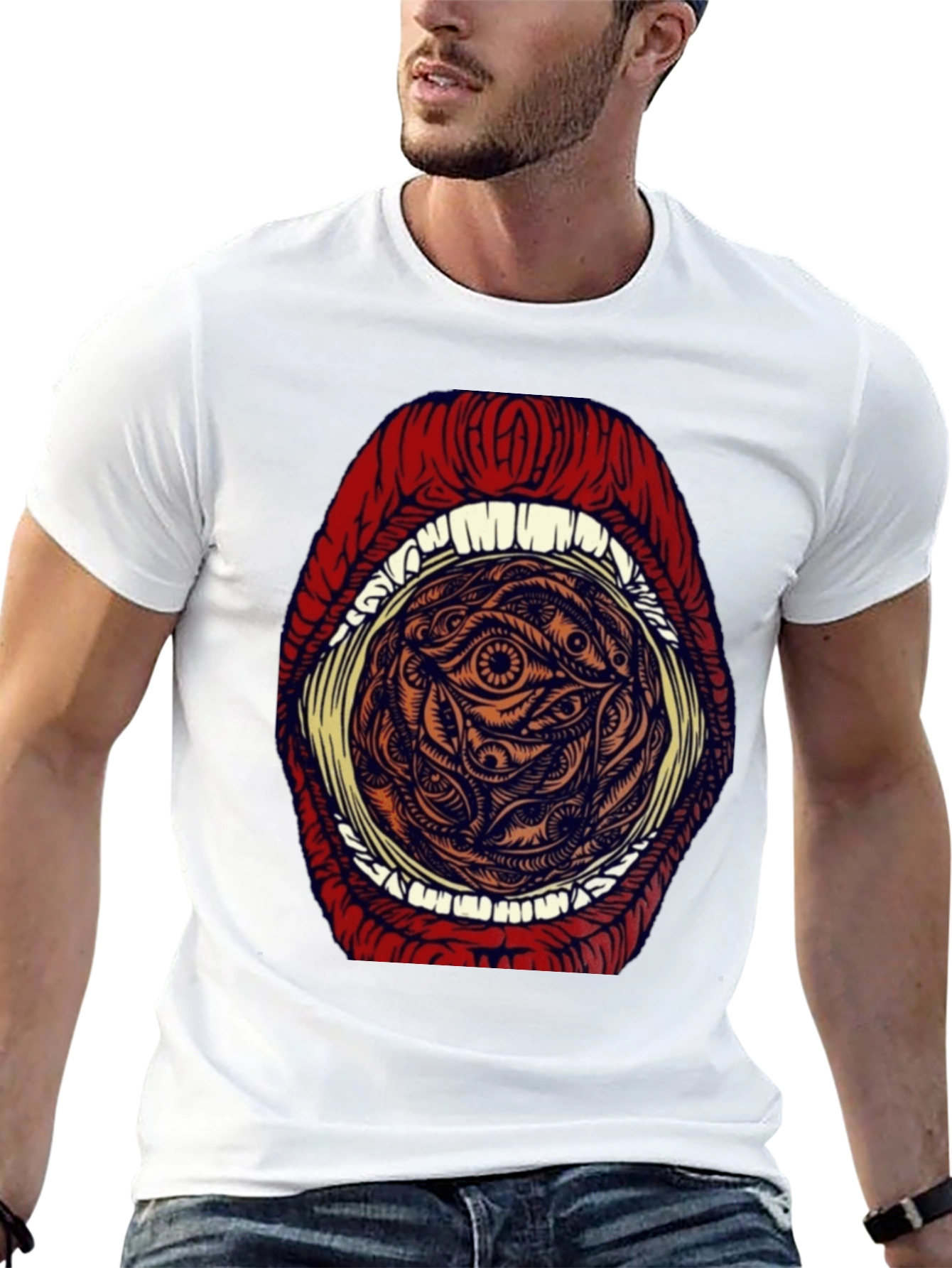 Eye Mouth Graphic T-Shirt - Unique Mens Tee