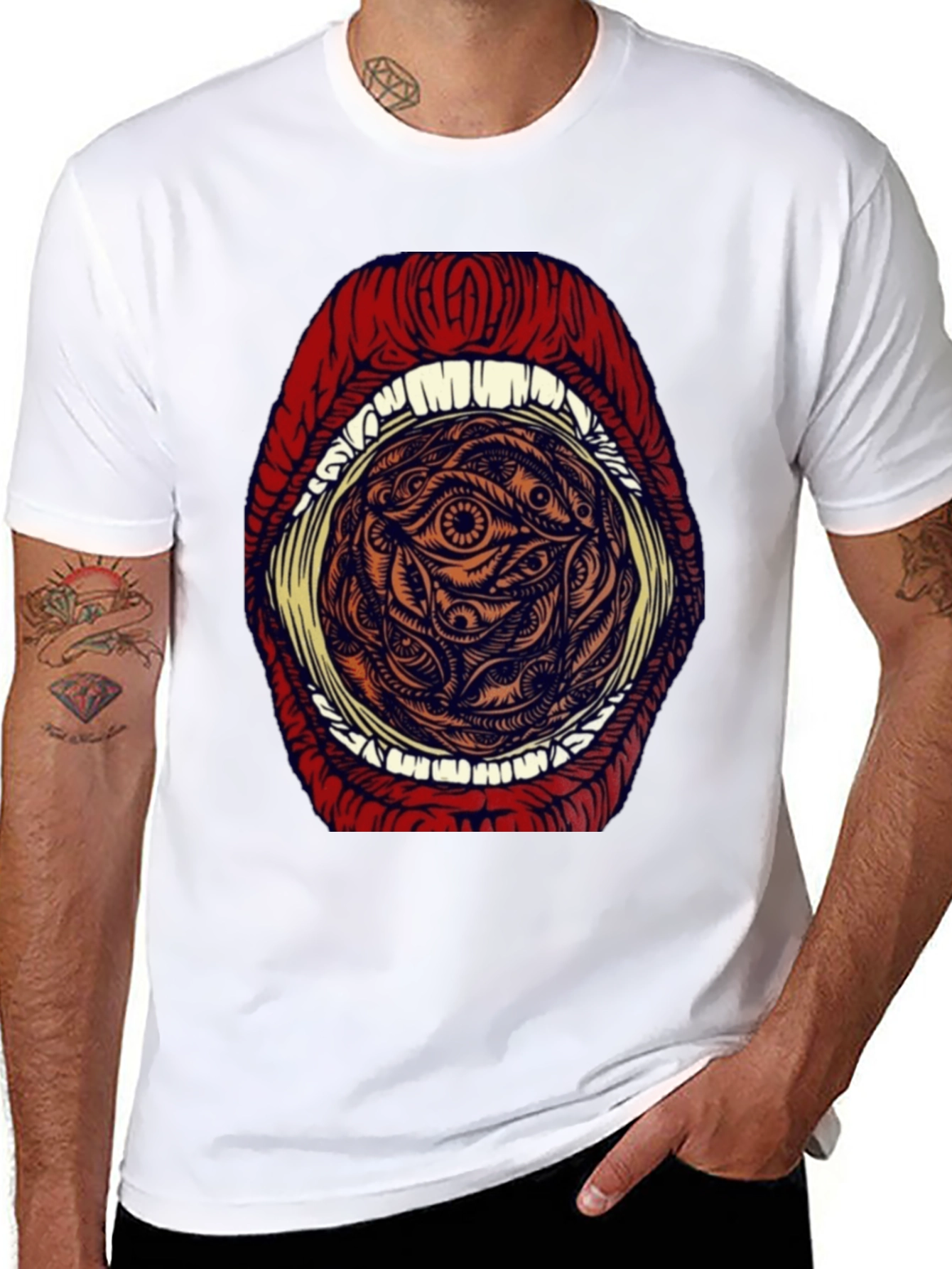Eye Mouth Graphic T-Shirt - Unique Mens Tee