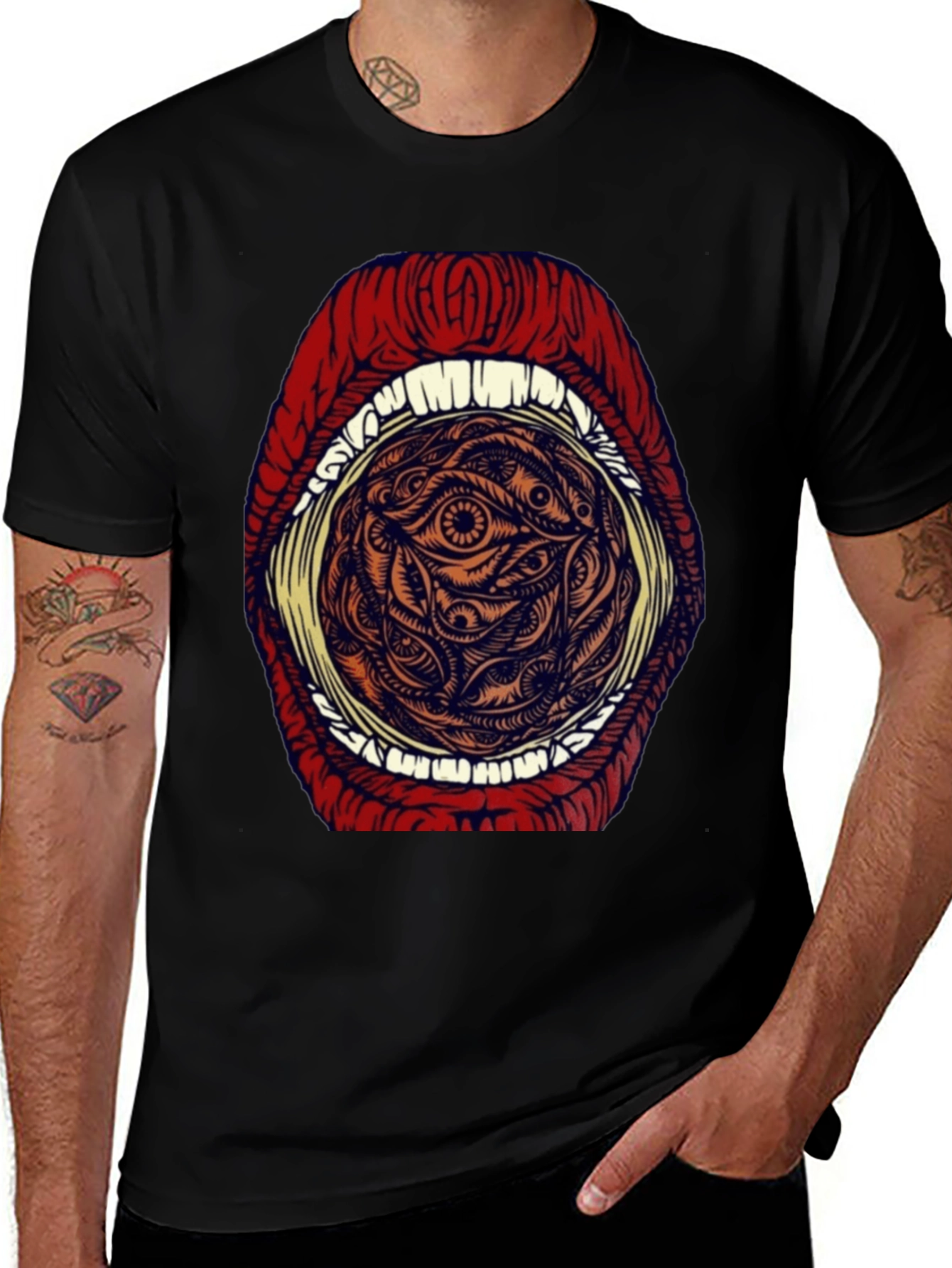Eye Mouth Graphic T-Shirt - Unique Mens Tee