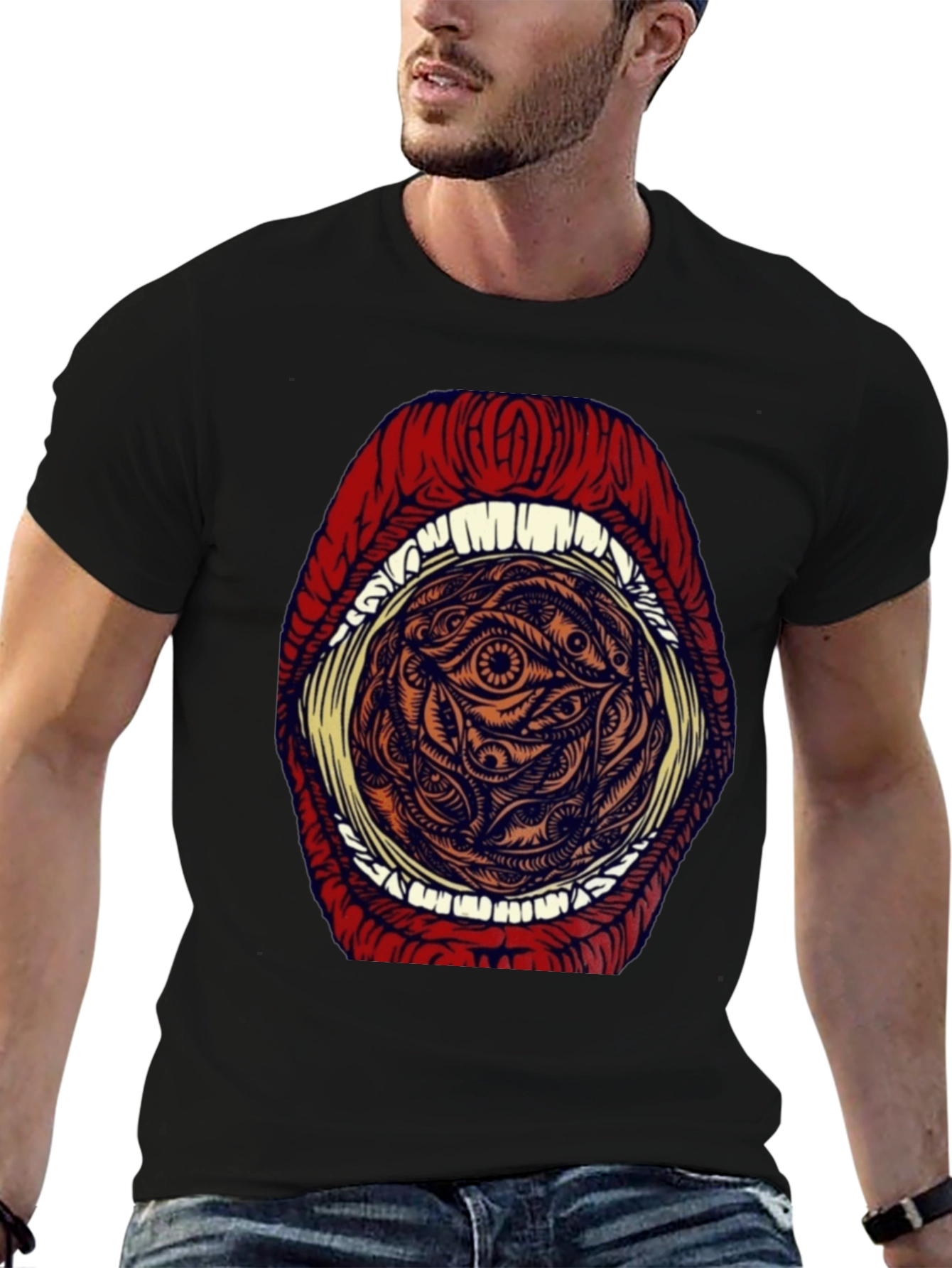 Eye Mouth Graphic T-Shirt - Unique Mens Tee