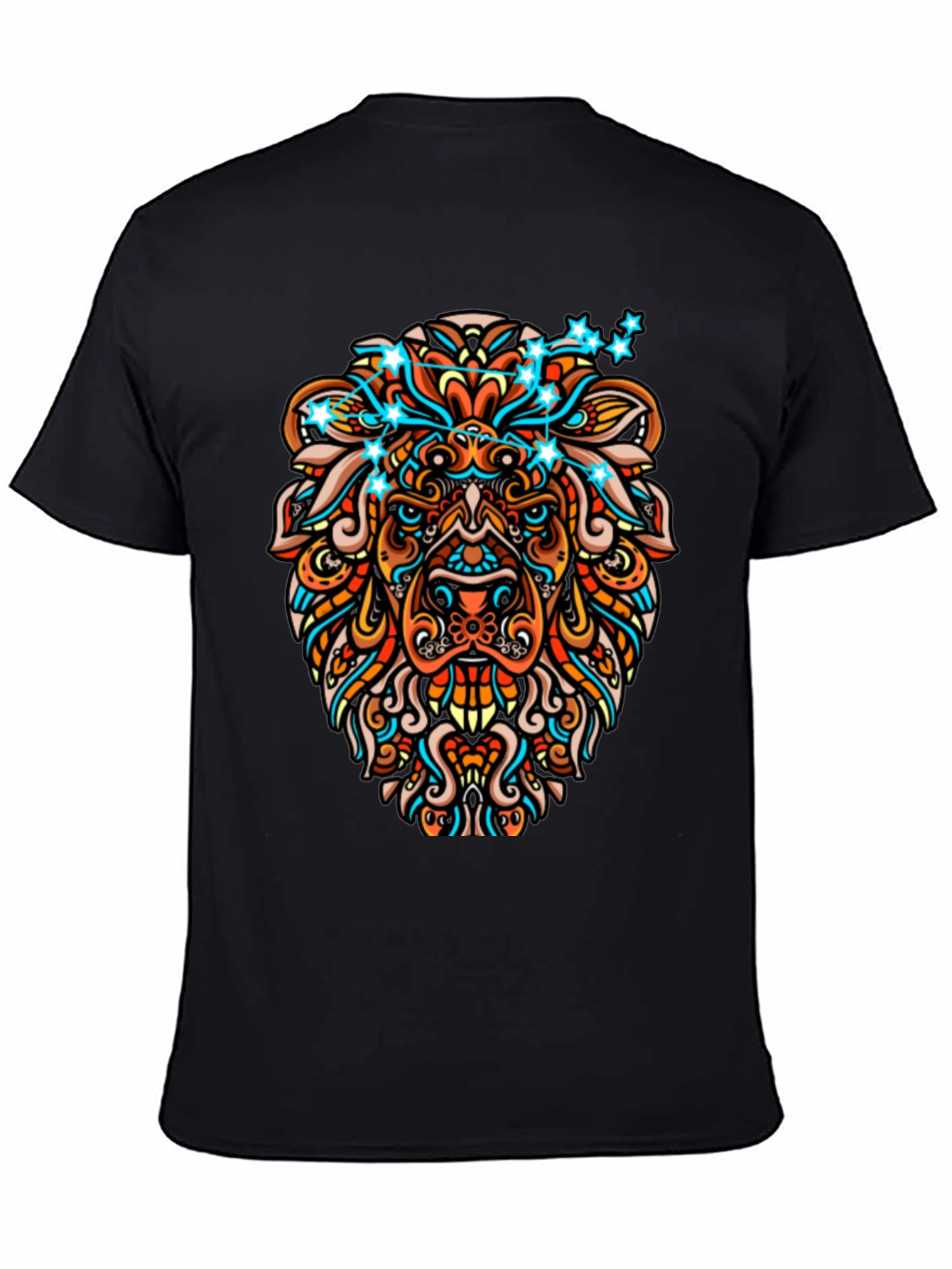 Lion Constellation Graphic Print Mens Black Tee