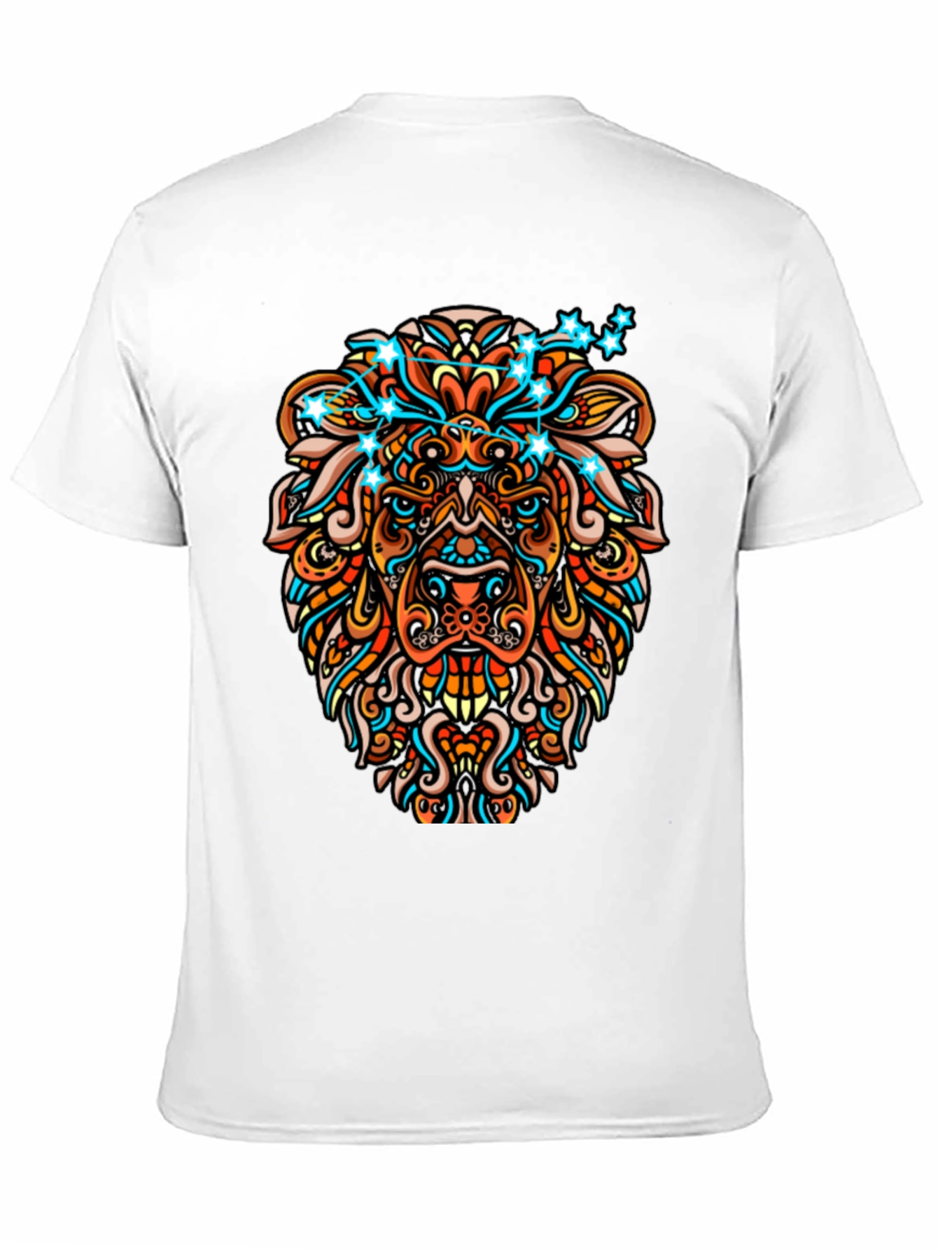 Lion Constellation Graphic Print Mens Black Tee