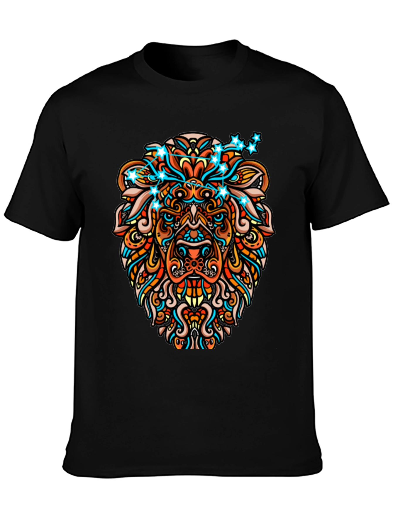 Lion Constellation Graphic Print Mens Black Tee