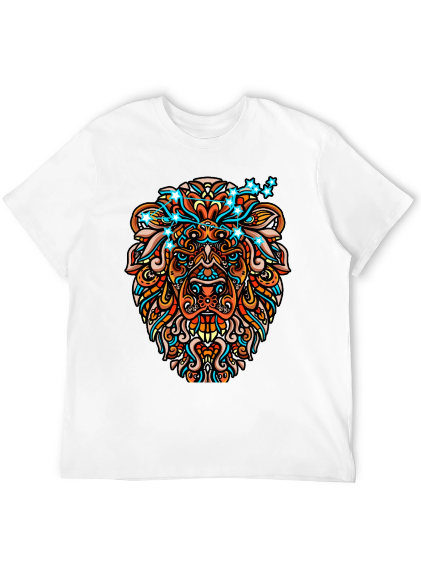 Lion Constellation Graphic Print Mens Black Tee