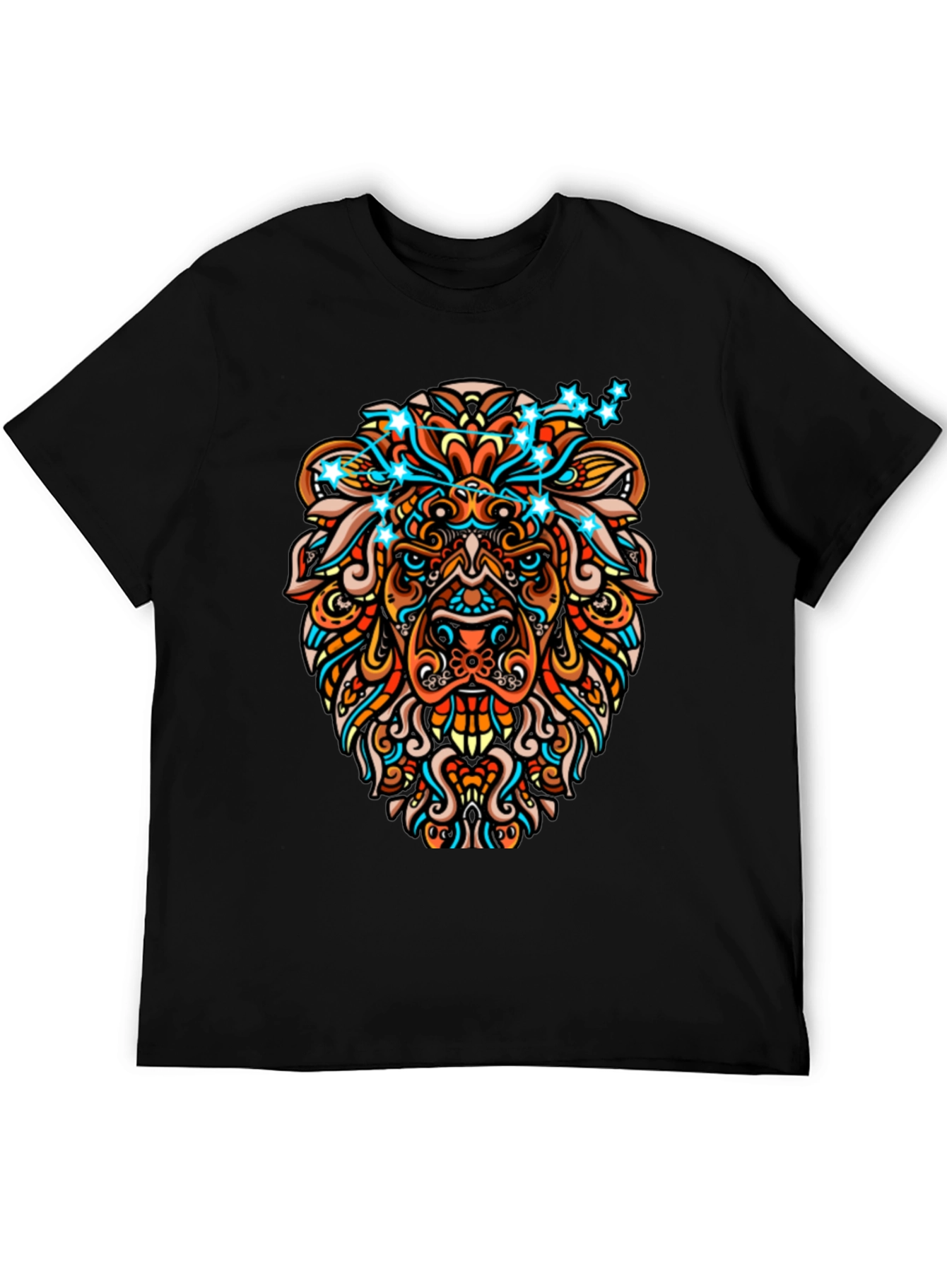 Lion Constellation Graphic Print Mens Black Tee