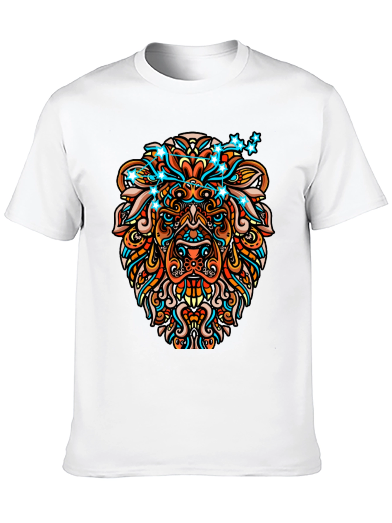 Lion Constellation Graphic Print Mens Black Tee