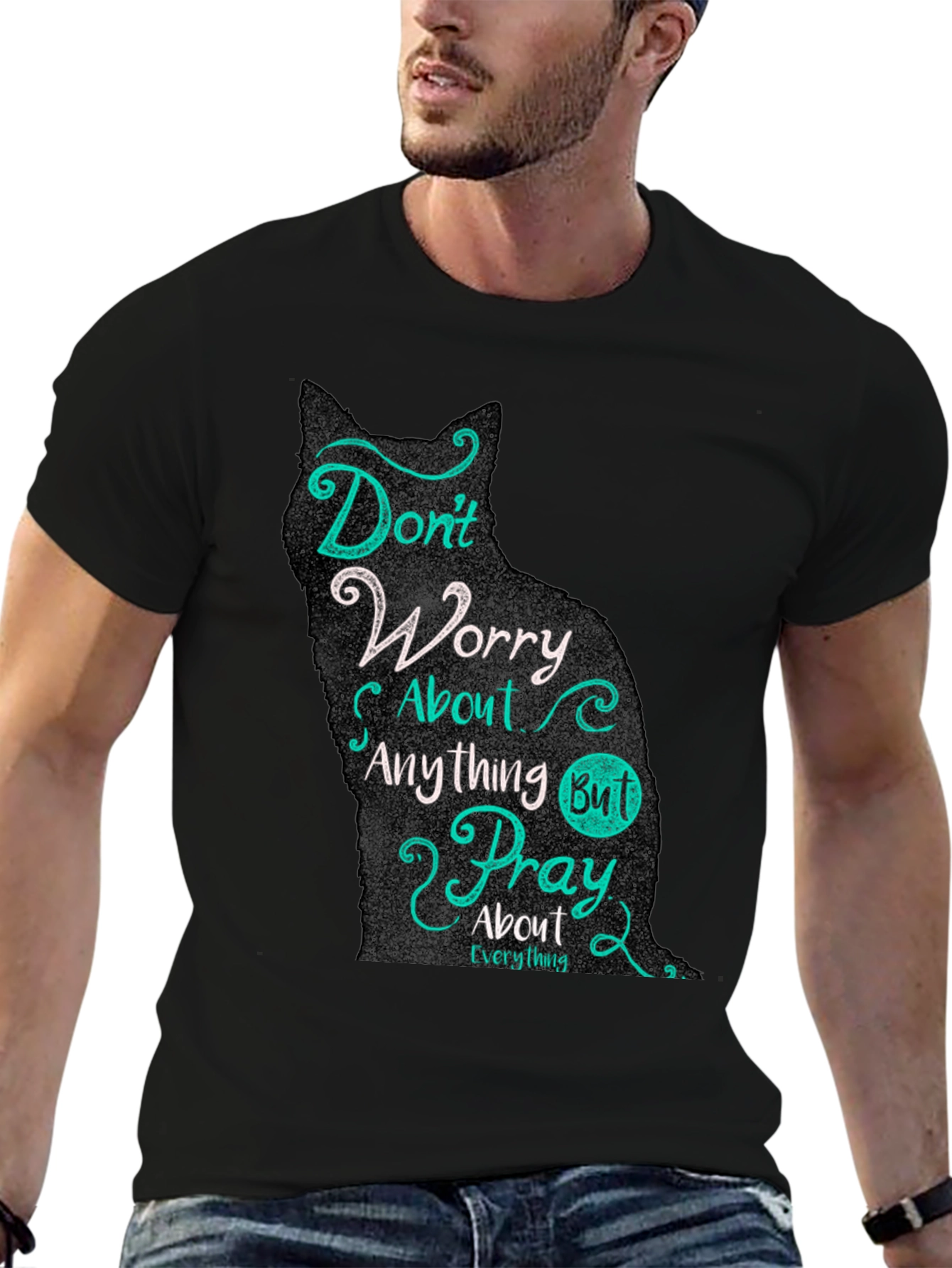 Cat Silhouette Graphic T-Shirt - Dont Worry Pray