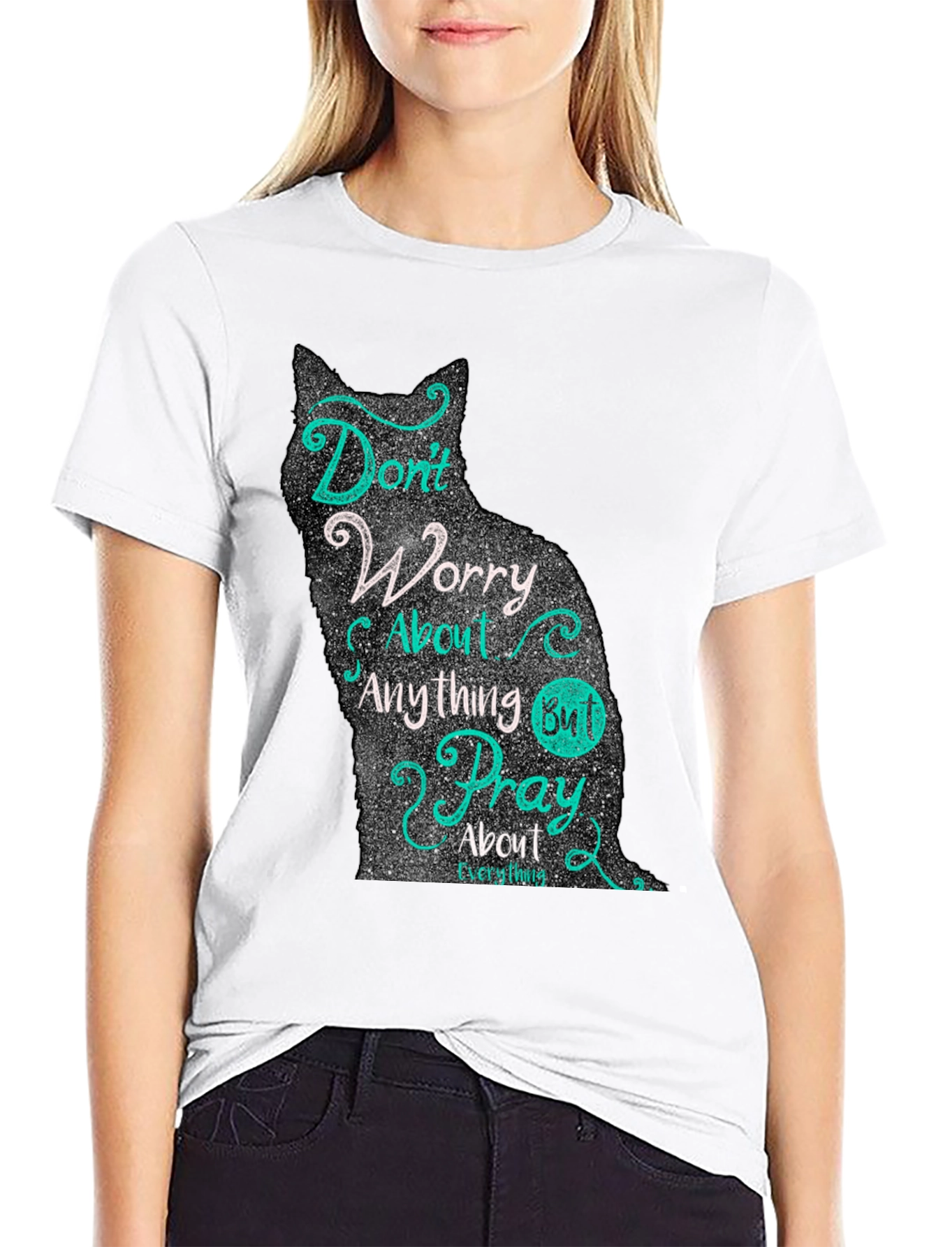 Cat Silhouette Graphic T-Shirt - Dont Worry Pray