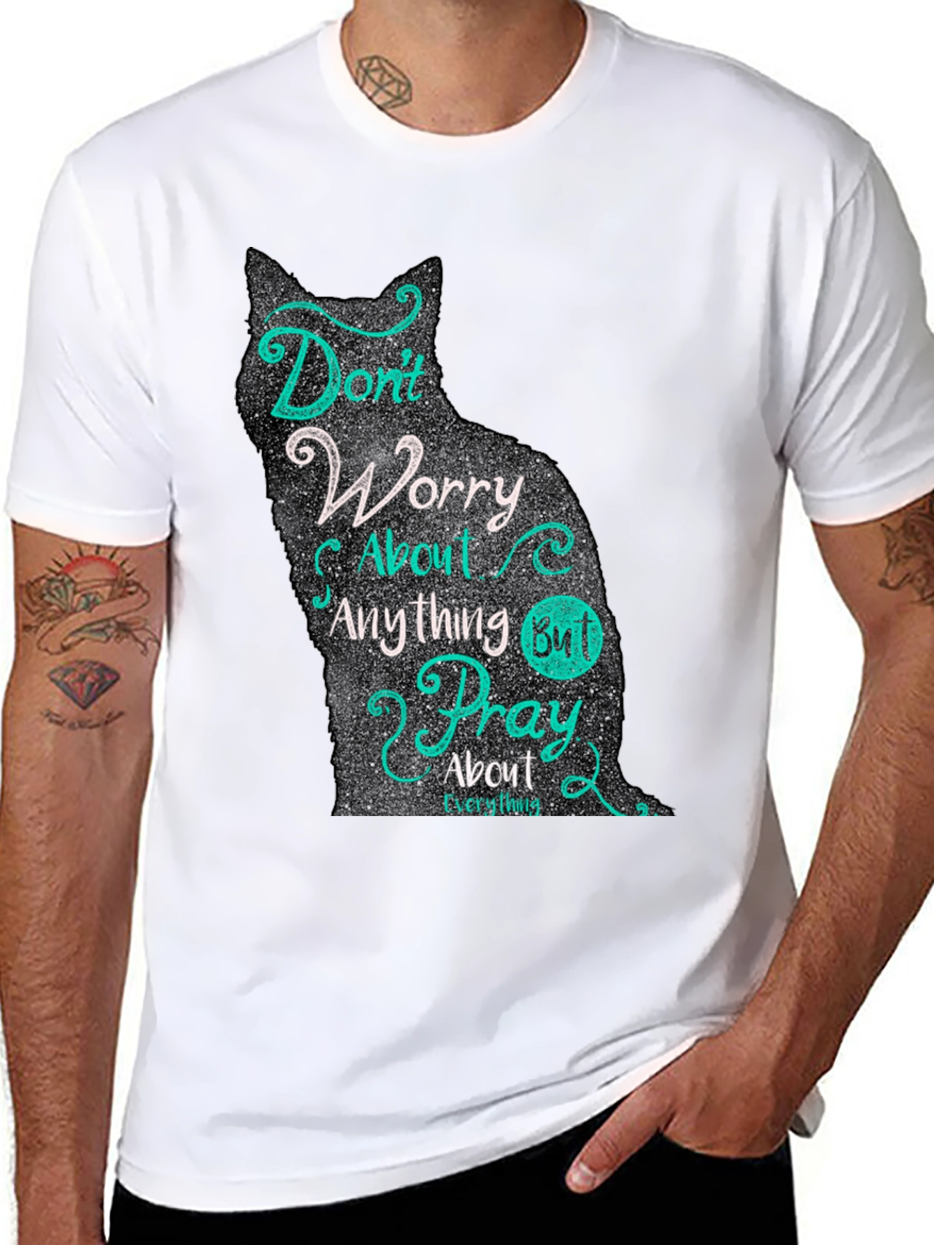 Cat Silhouette Graphic T-Shirt - Dont Worry Pray