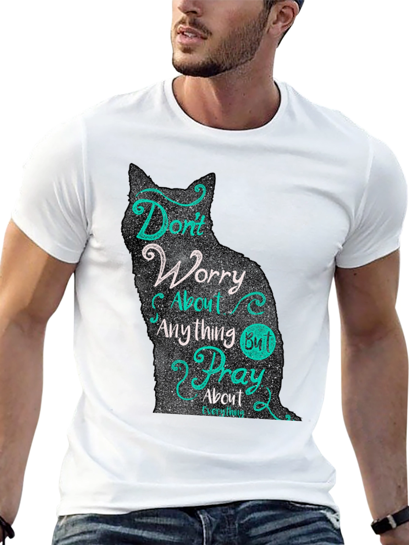 Cat Silhouette Graphic T-Shirt - Dont Worry Pray