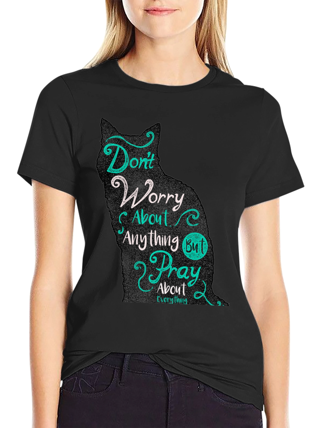Cat Silhouette Graphic T-Shirt - Dont Worry Pray