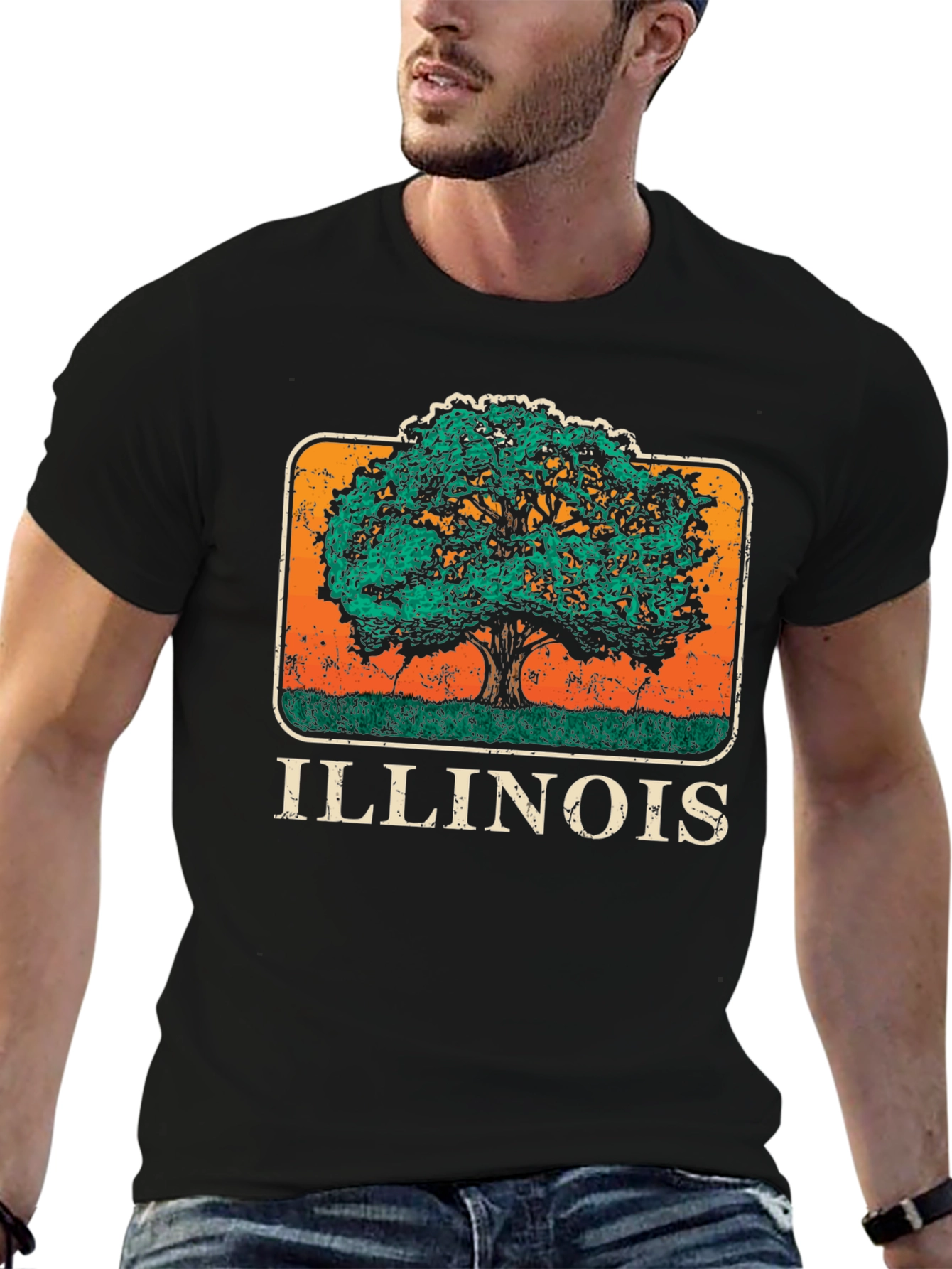 Illinois Tree Graphic T-Shirt - Distressed Retro Design