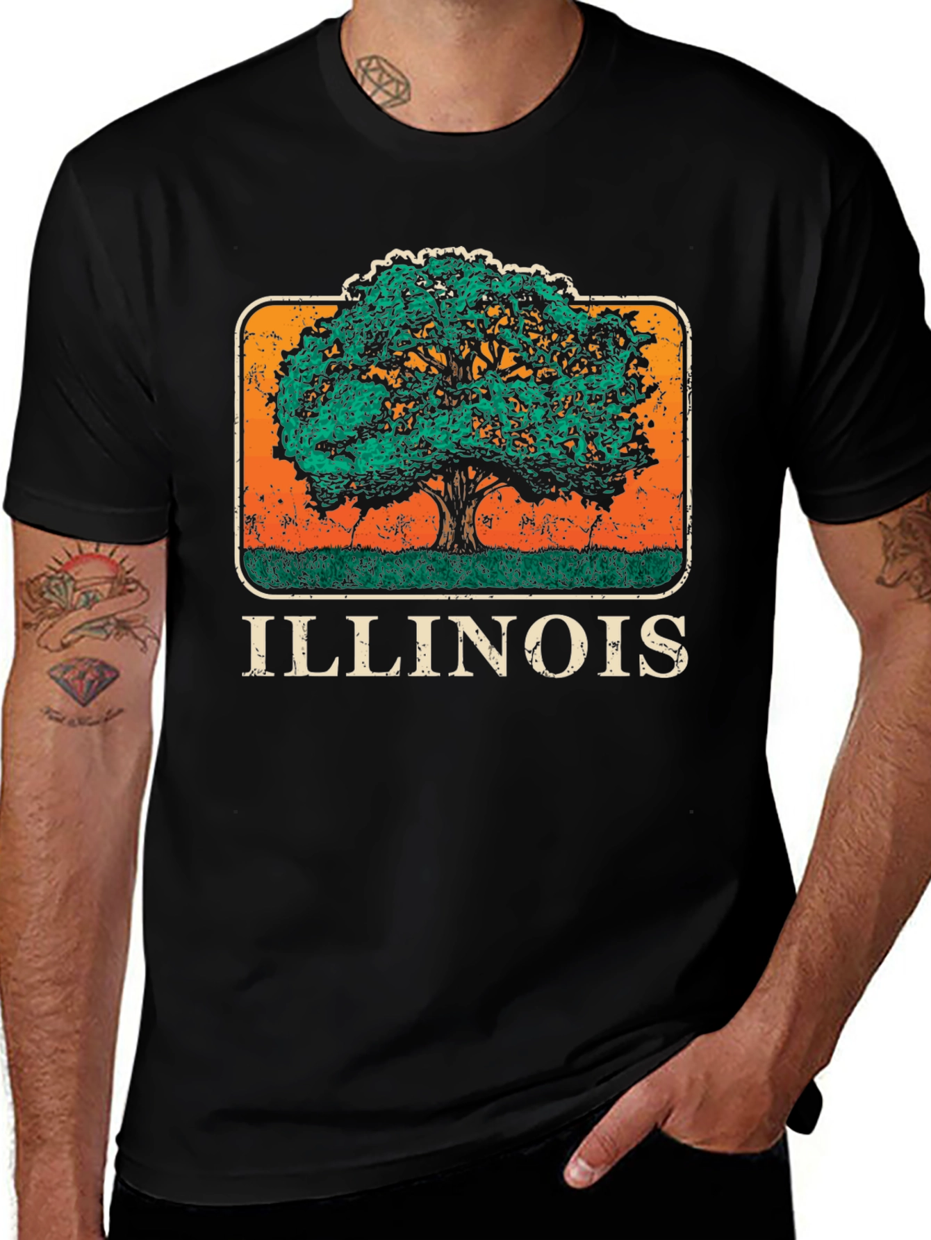 Illinois Tree Graphic T-Shirt - Distressed Retro Design