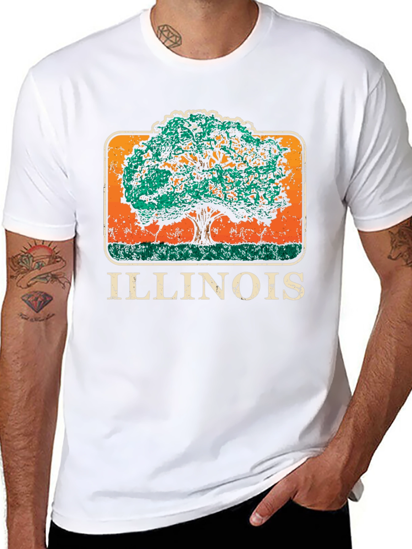 Illinois Tree Graphic T-Shirt - Distressed Retro Design