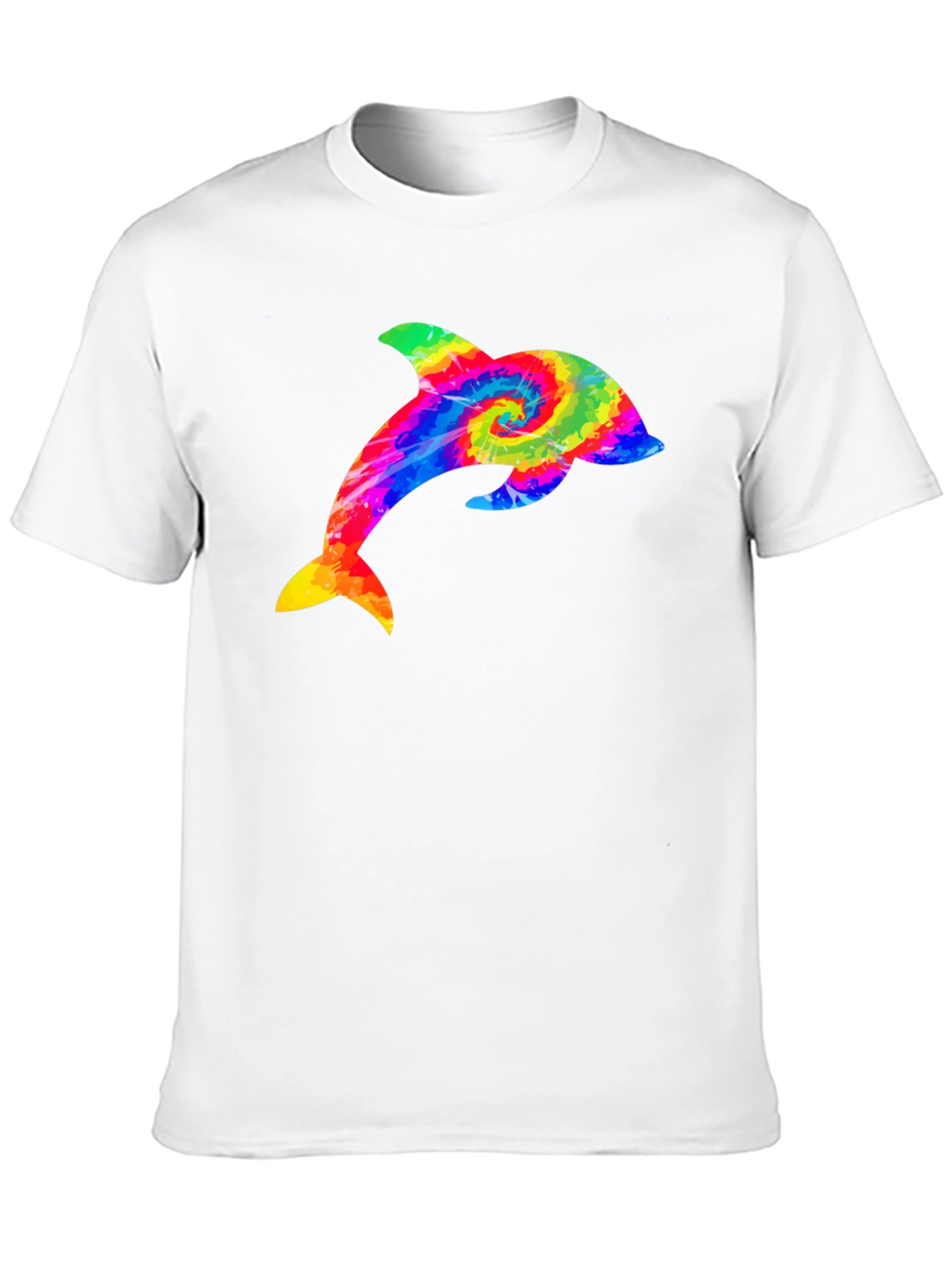 Rainbow Tie Dye Dolphin Graphic Black T-Shirt