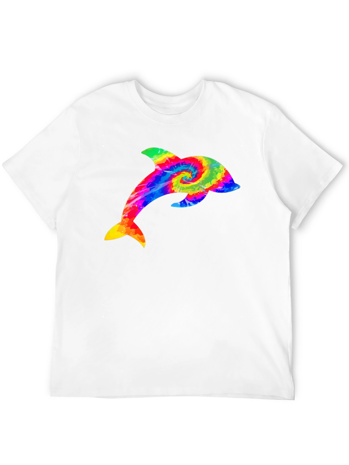 Rainbow Tie Dye Dolphin Graphic Black T-Shirt