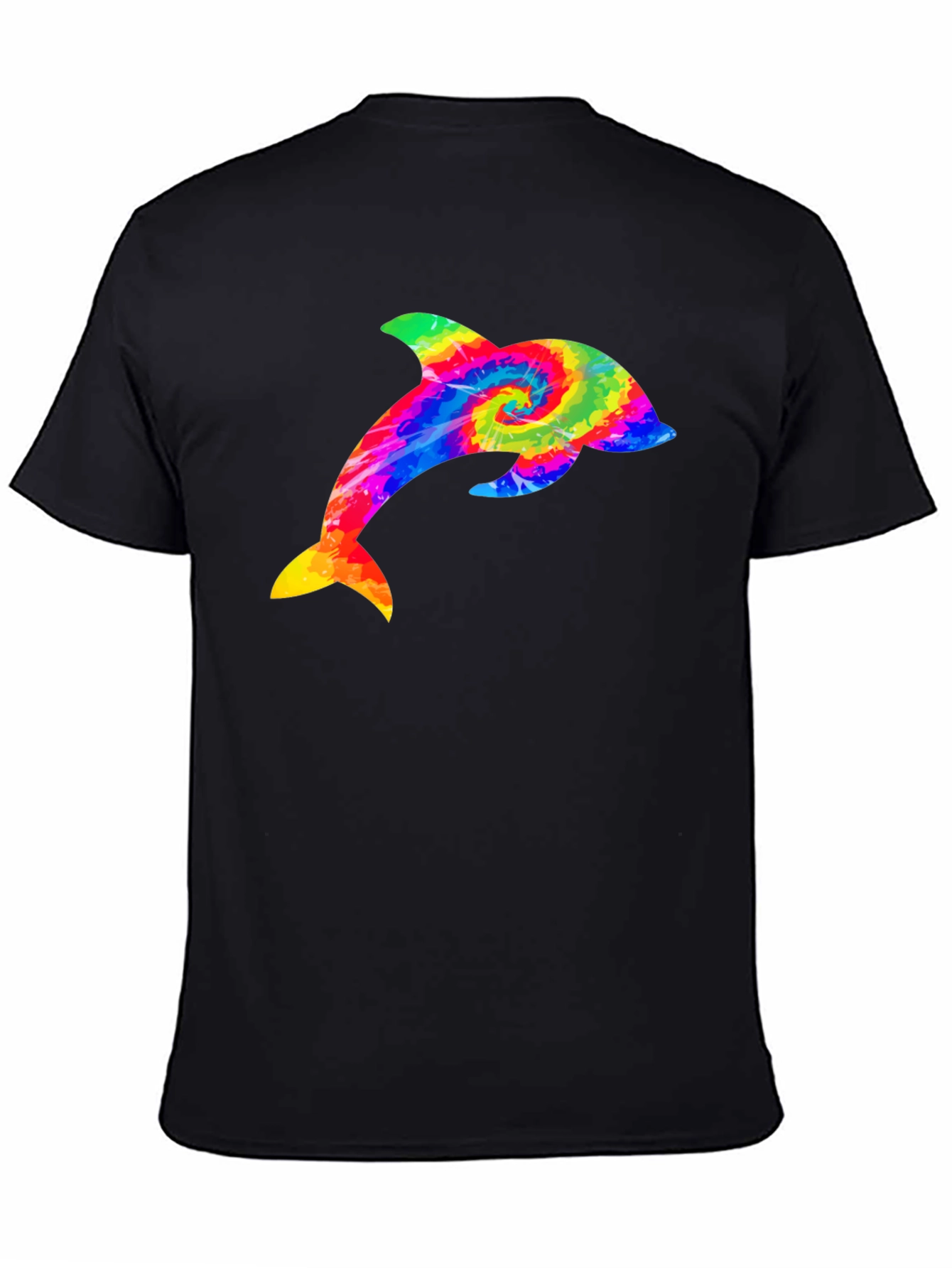 Rainbow Tie Dye Dolphin Graphic Black T-Shirt