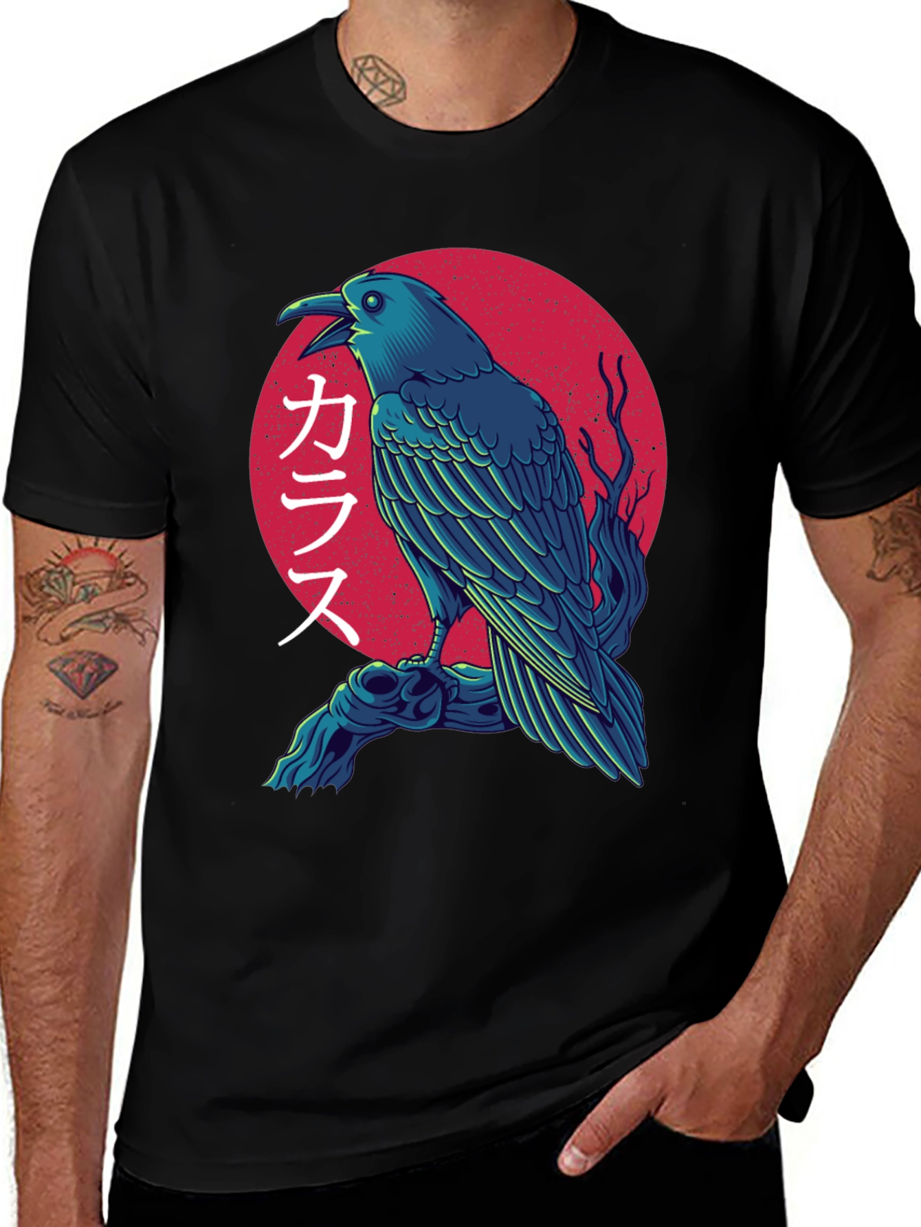 Japanese Raven T-Shirt - Unique Bird Graphic Tee