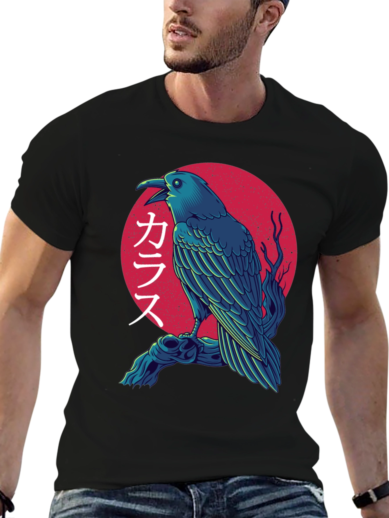Japanese Raven T-Shirt - Unique Bird Graphic Tee
