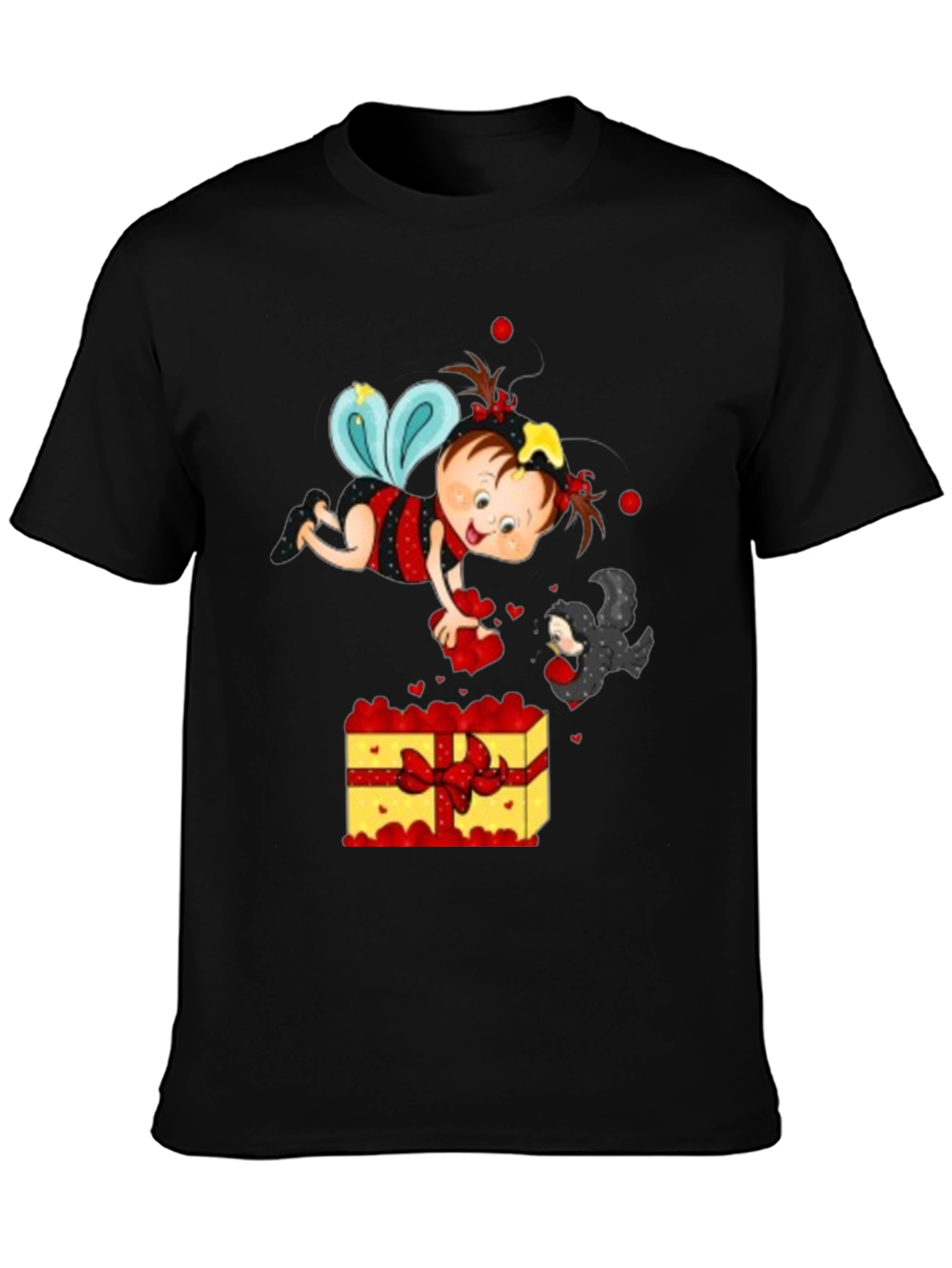 Cute Cartoon Graphic Print Black T-Shirt