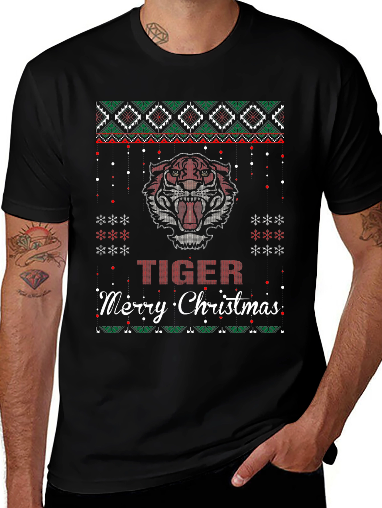 Tiger Merry Christmas Ugly Sweater T-Shirt