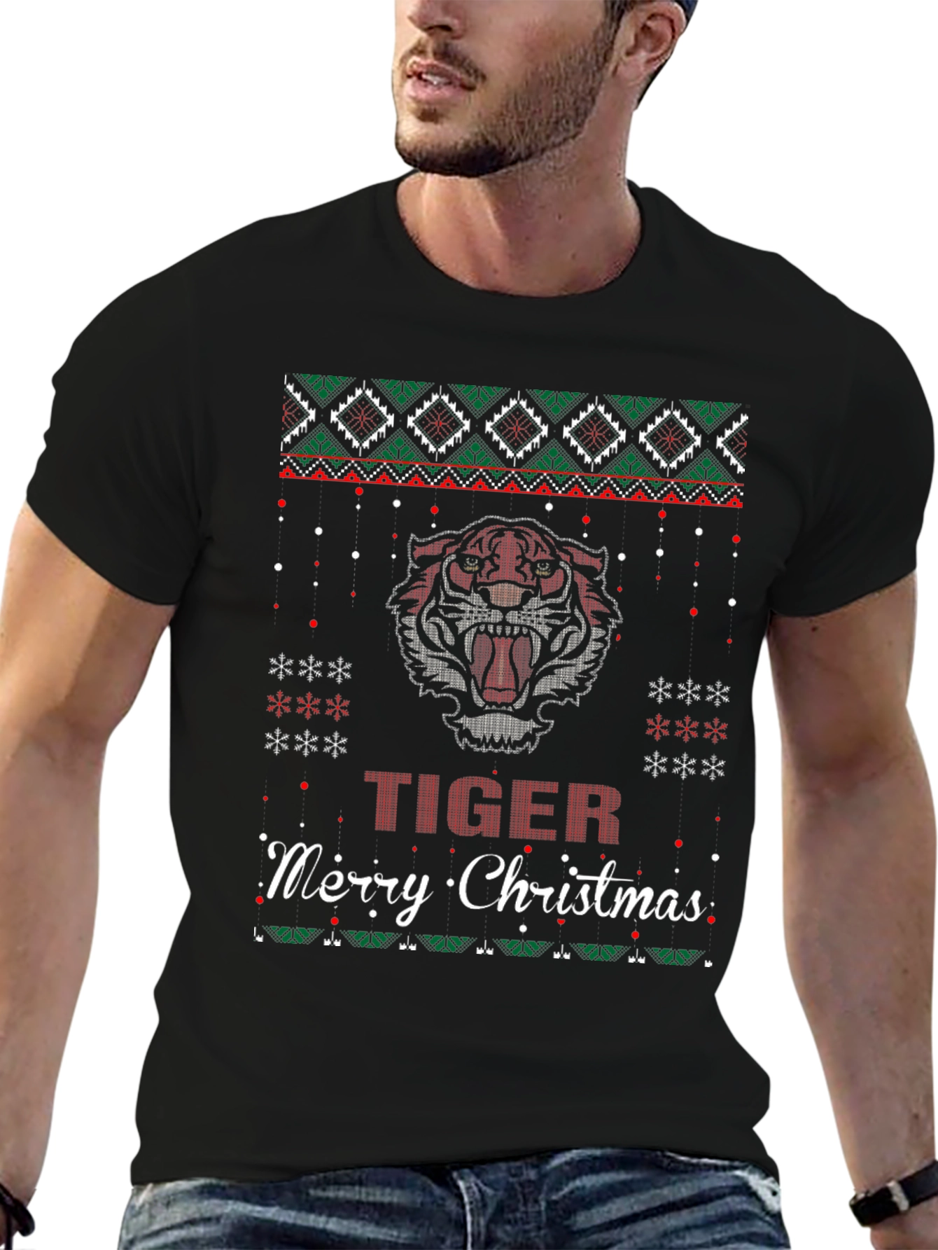 Tiger Merry Christmas Ugly Sweater T-Shirt
