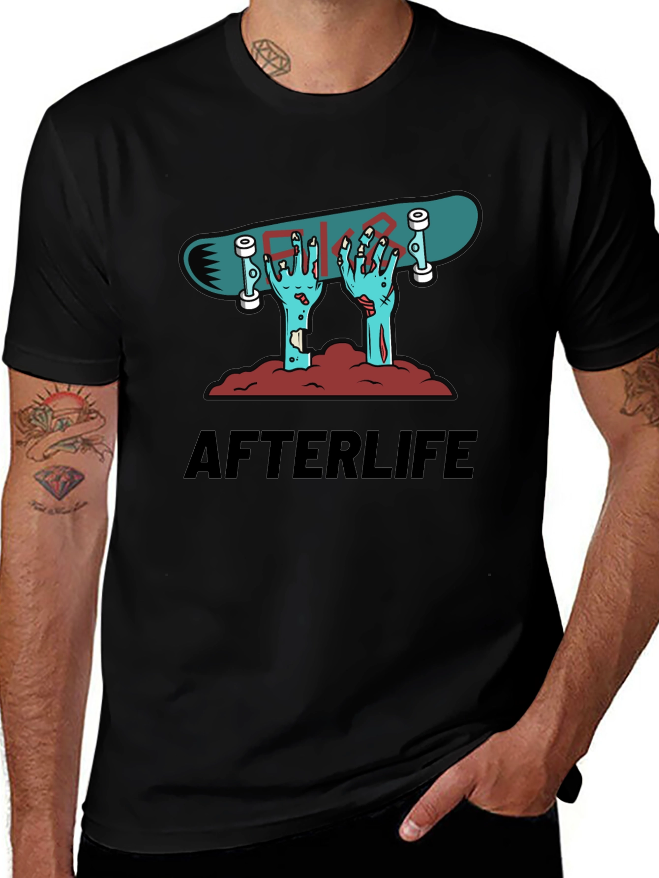Afterlife Skateboard Graphic Tee - Black Cotton Shirt