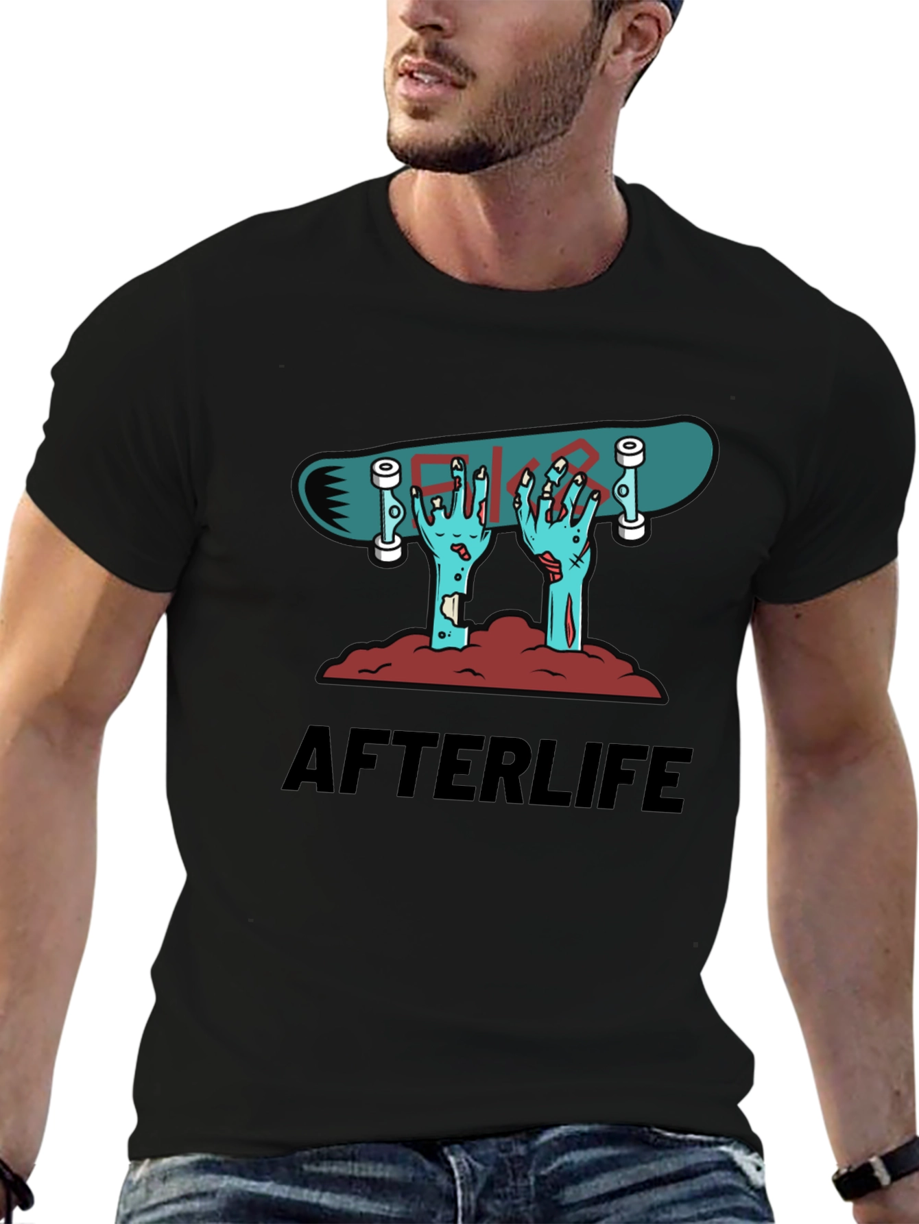 Afterlife Skateboard Graphic Tee - Black Cotton Shirt