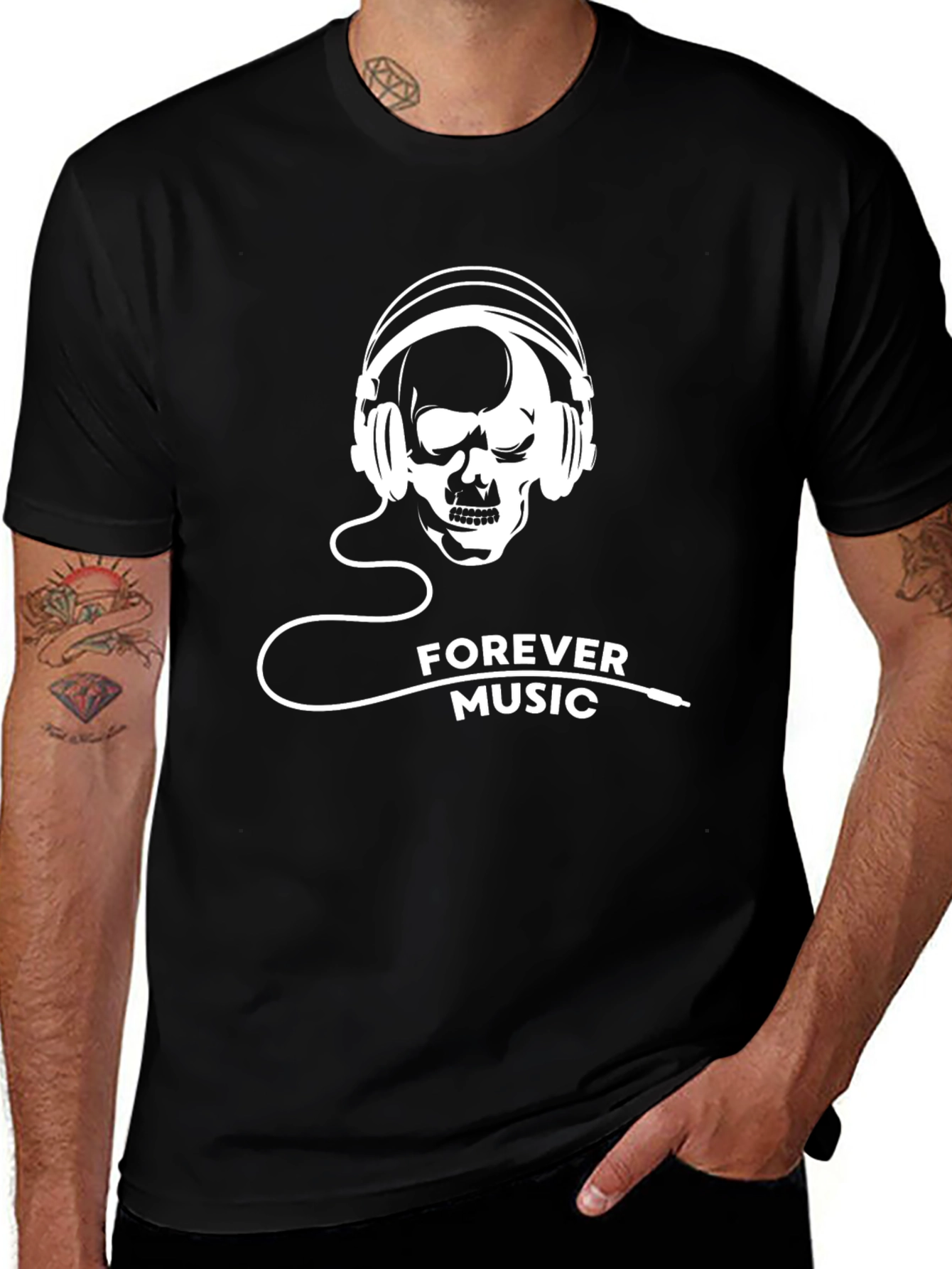 Forever Music Skull T-Shirt - Black Graphic Tee