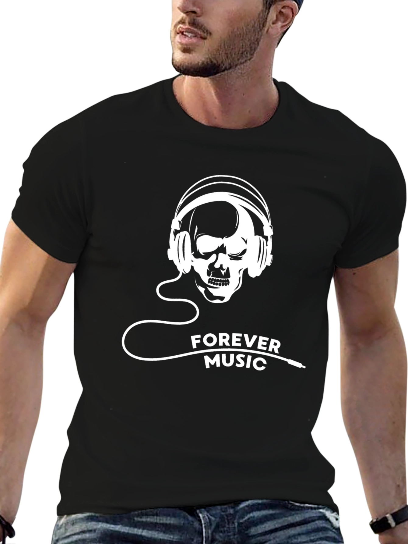 Forever Music Skull T-Shirt - Black Graphic Tee